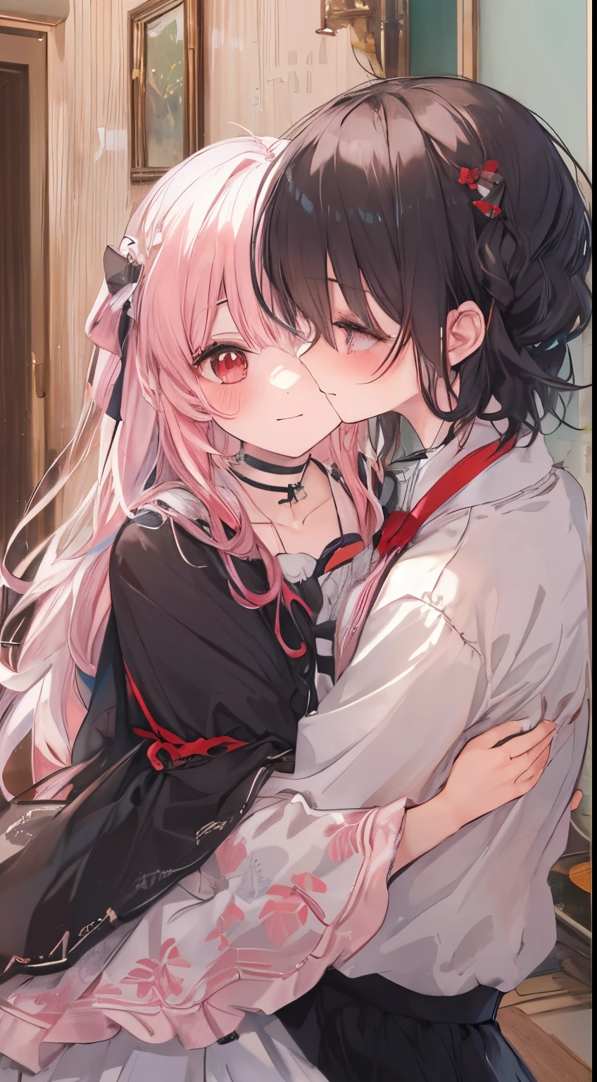 Masterpiece, Best Quality ,, 2 girls, Yuri, (Kisses:1.8), (French Kiss), Blushing, Eyes closed, (tongue), (Saliva), (groping), Hands on chest, Tongue sucking, Sweat, Female doctor and nurse, White coat, Pantyhose, disheveled clothing, Sheer panties, Blouse that sticks to the body with sweat, Sheer underwear, Sexy lingerie, Panties that are about to be taken off, Nasty look, Ecstasy, disheveled hair, Leaking pee, damp feet, damp clothing