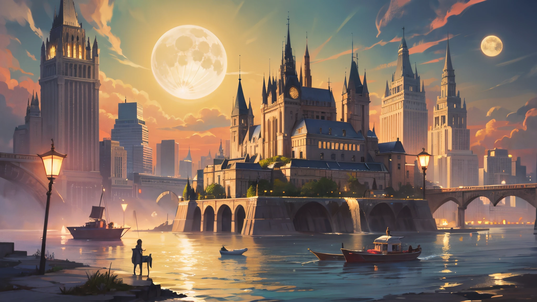 Utopian Worlds, painting illustration, moonlight --auto --s2