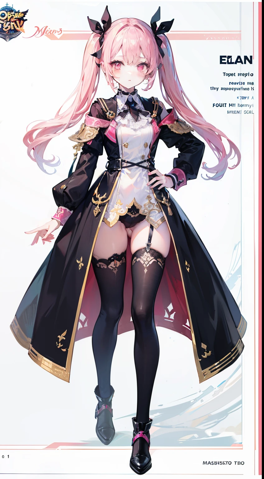 ((top-quality)))ung girl, character sheets, concept-art, full body Esbian, (masterpiece:1.2), (Top image quality:1.3), 1girl in, is standing, white ribbon twin tails, A sexy, bunny, Obscene tattoos, Big,light bege hair,Pink eyes