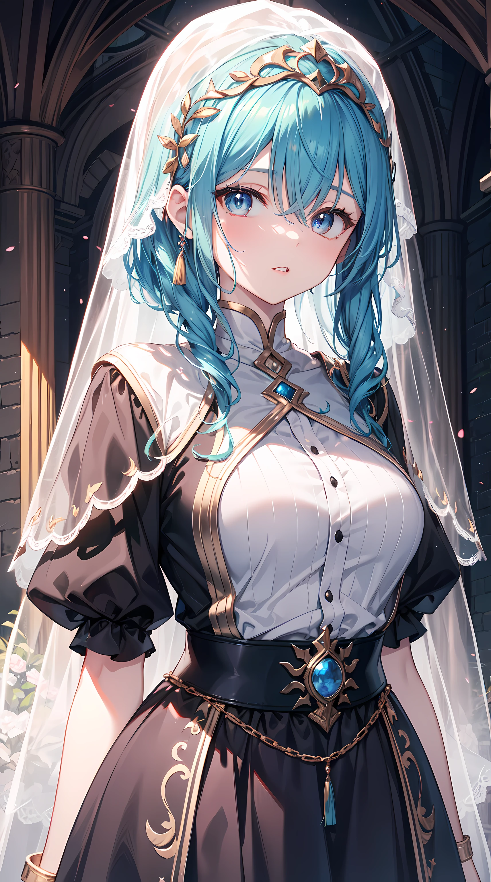 Chen Saki style, wop style, sporty attire, A detailed face, Beutiful women, lush lips, Opaque veil, medieval veil, Head rail, 12th century, heterochromatic eyes, Iridescent eyes, medieval clothing, Briot, The Lord of the Rings dress, nearing perfection, beautiful anime style, Character panorama, Clean and meticulous face, glowing shadow, beautiful gradation, depth of fields, Clean graphics, high high quality, high detal, k hd, Luminous Studio graphics engine