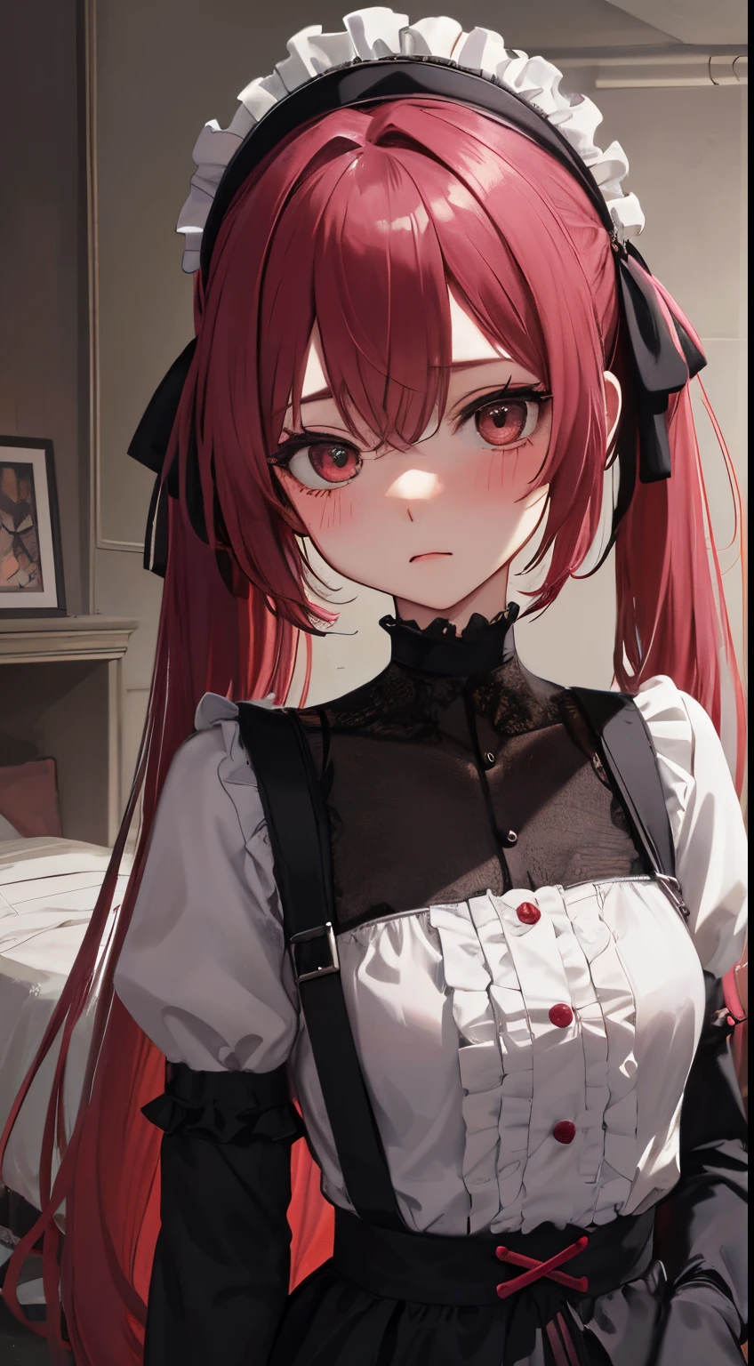 （（girl with２a person々Fighting:1.8））,(blush:1.1),Choker,It&#39;s like they&#39;having a physical fight、top-quality、masutepiece、Blushing cheeks、Mine makeup、Yandere Images、black and red ta fashion、One person shortcuts、Colorful long hair、《Messy room》、bustup、The style is very good、two women appear、femele２a person