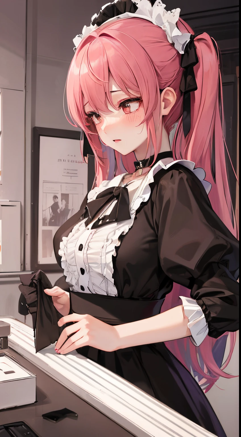 ((girl with2a person々Fighting:1.8)),(blush:1.1),Choker,Looks like they're in a physical fight、top-quality、masutepiece、Blushing cheeks、Mine makeup、Yandere Images、black and red lolita fashion、One person shortcuts、Colorful long hair、《Messy room》、bustup、The style is very good、two women appear、femele2a person