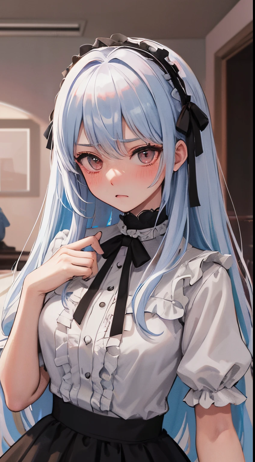 《girl with2a person々Fighting:1.8》,(blush:1.1),Choker,very angry and fighting、top-quality、masutepiece、Blushing cheeks、Mine makeup、Yandere Images、black and red lolita fashion、One person shortcuts、Colorful long hair、《Messy room》、bustup、The style is very good、two women appear、femele2a person