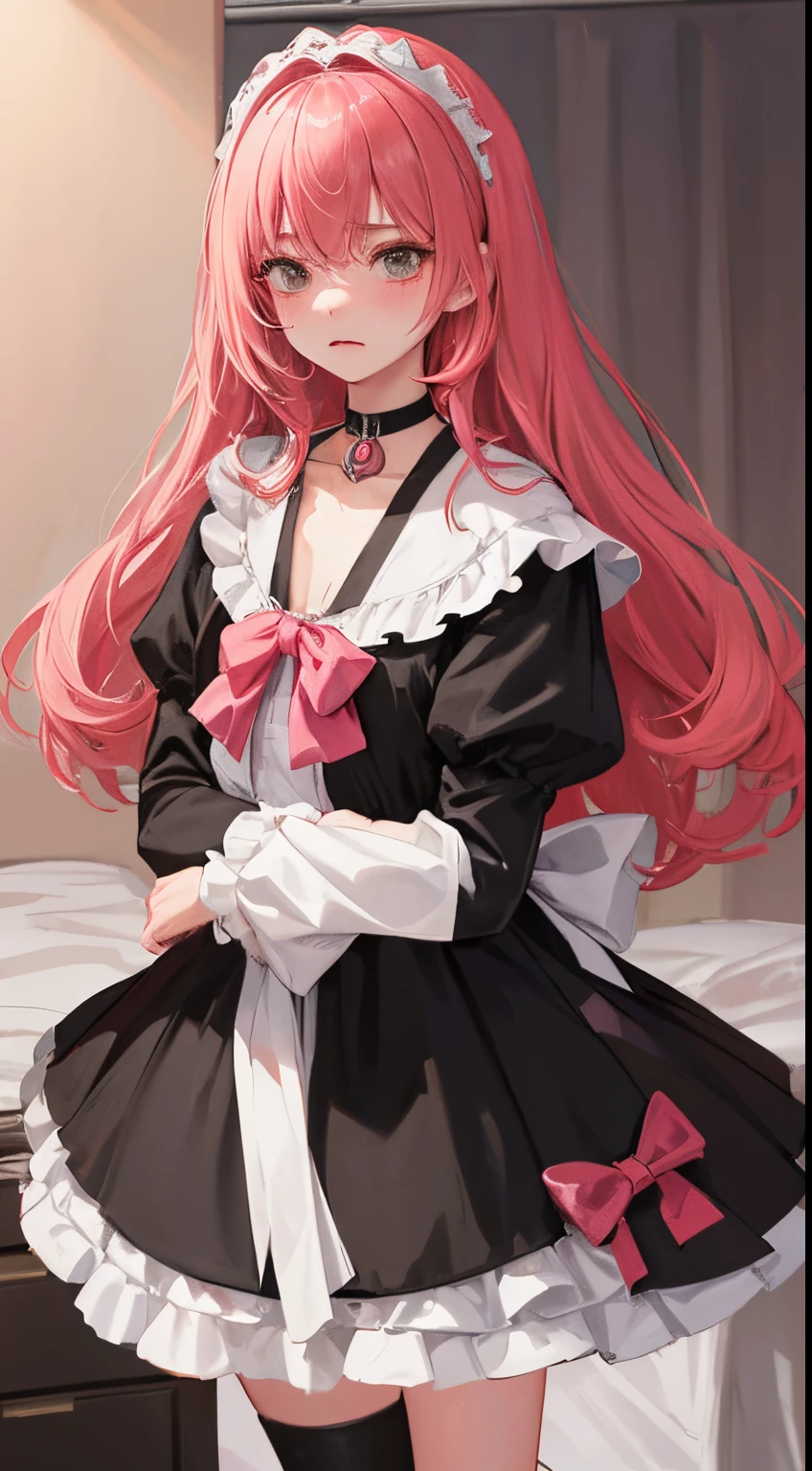 《girl with2a person々Fighting:1.8》,(blush:1.1),Choker,very angry and fighting、top-quality、masutepiece、Blushing cheeks、Mine makeup、Yandere Images、black and red ta fashion、One person shortcuts、Colorful long hair、《Messy room》、bustup、The style is very good、two women appear、femele2a person