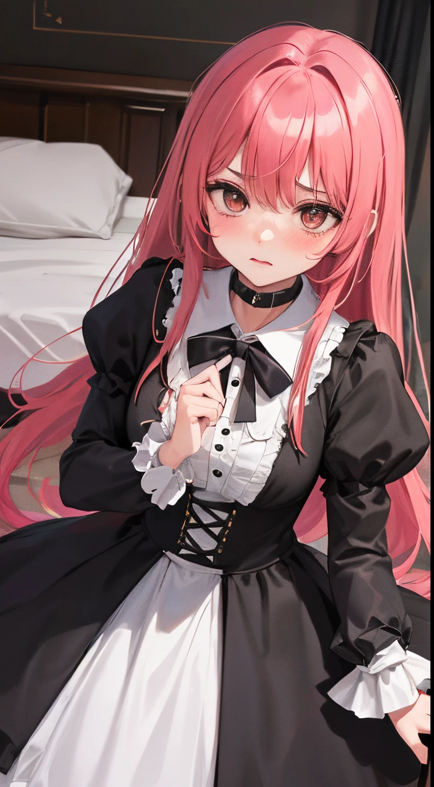 《girl with2a person々Fighting:1.8》,(blush:1.1),Choker,very angry and fighting、top-quality、masutepiece、Blushing cheeks、Mine makeup、Yandere Images、black and red lolita fashion、One person shortcuts、Colorful long hair、《Messy room》、bustup、The style is very good、two women appear、femele2a person