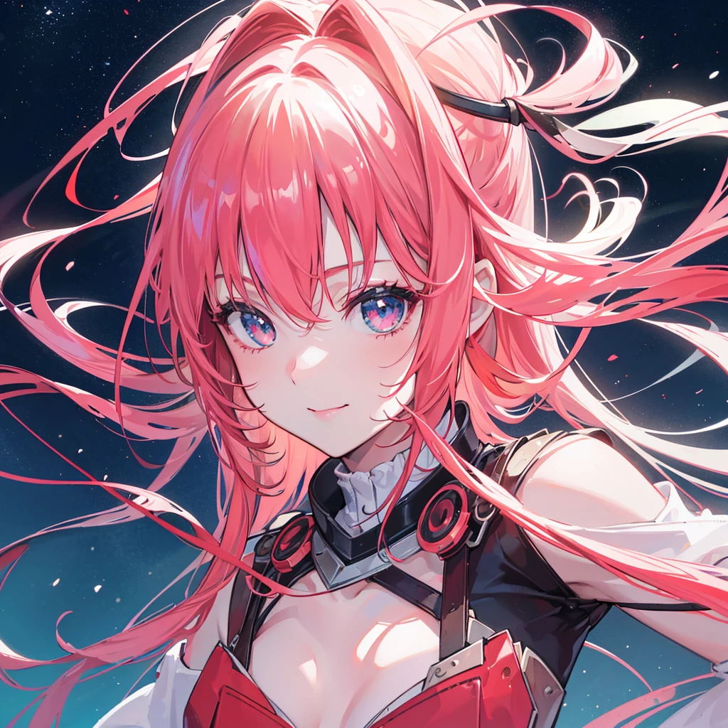 (best quality,4k,8k,Altas,master part:1.2),ultra-detalhado,(Realistic,fotorrealista,photo-realistic:1.37),anime,female,cabelos ruivos curtos,Red lipstick,vestido preto,olhos cor-de-rosa brilhantes,smile shy,marcas de blush,vivid colors,Retratos,your lighting