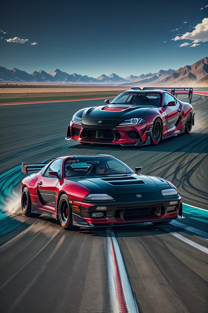 2022 red eye hell cat racing with a 1998 toyota Supra on a race track in Colorado