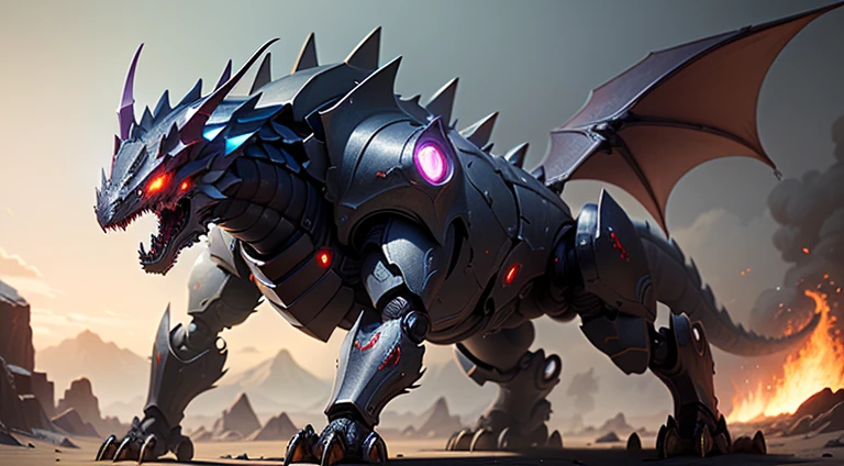 Robot dragon glowing eyes armored four legged