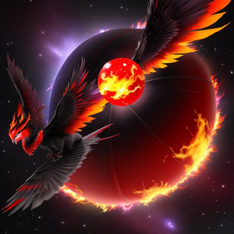 Luminous ball red, purple,black, with two wing on fire red