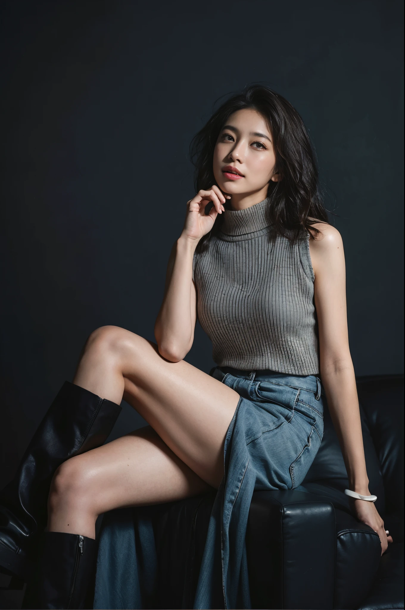 (Best Quality, 16k, Masterpiece: 1.3), Pretty Woman, Spice Girl Outfit, Bandeau, Open Waist, Sexy, Irregular Pleated Skirt, Long Long Legs, Ultra-Detail Face, Detail Lips, Detail Eyes, Double Eyelids, HD