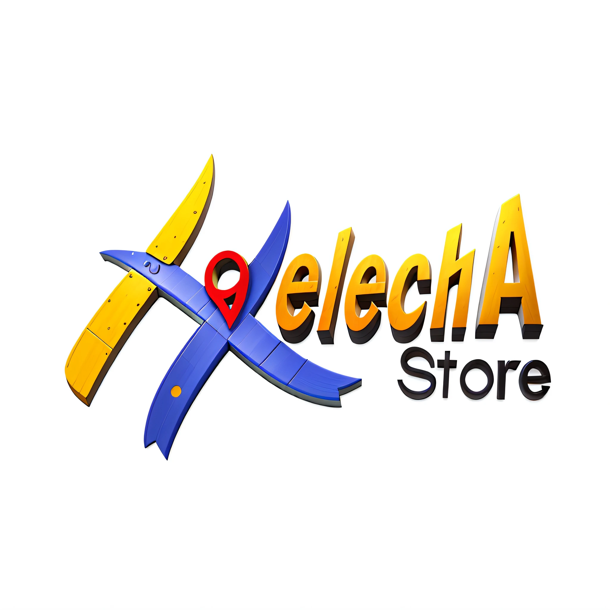 Painel com a logomarca "Helecha Store" no estilo disney pixar, 3D, Ultra realista, alta qualidade, painel 3d, Letras em perspectiva 3d