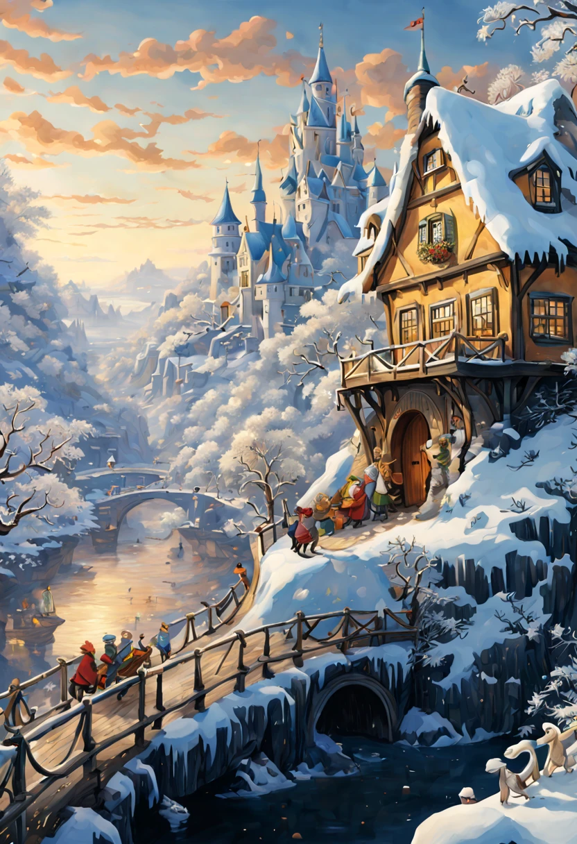 by Elsa Beskow and Carl Barks, winter, intricate, highly detailed, (best quality, masterpiece, Representative work, official art, Professional, unity 8k wallpaper:1.3)