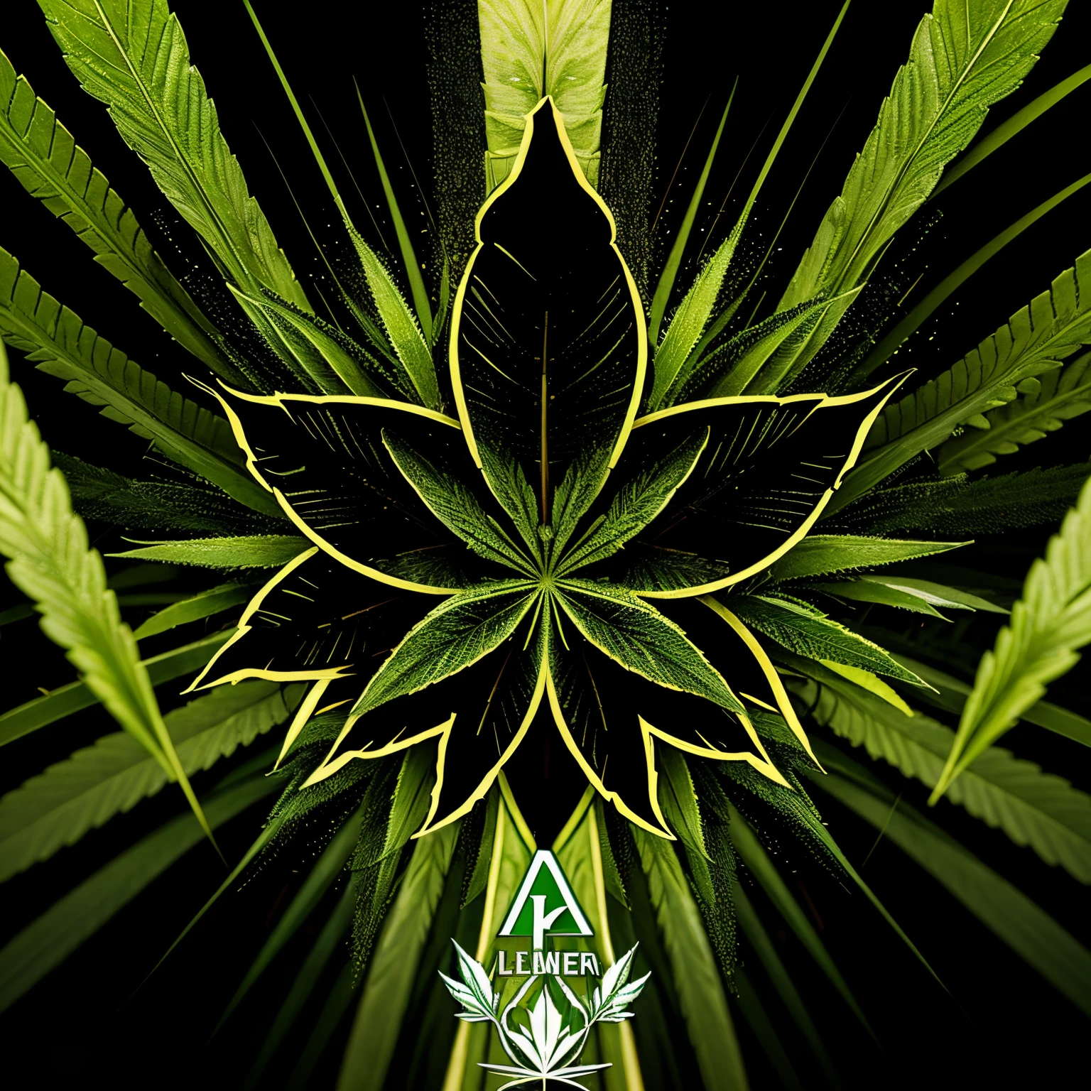 Powerful explosion, cannabis leaf, logo style, "Power Flower Genetics"