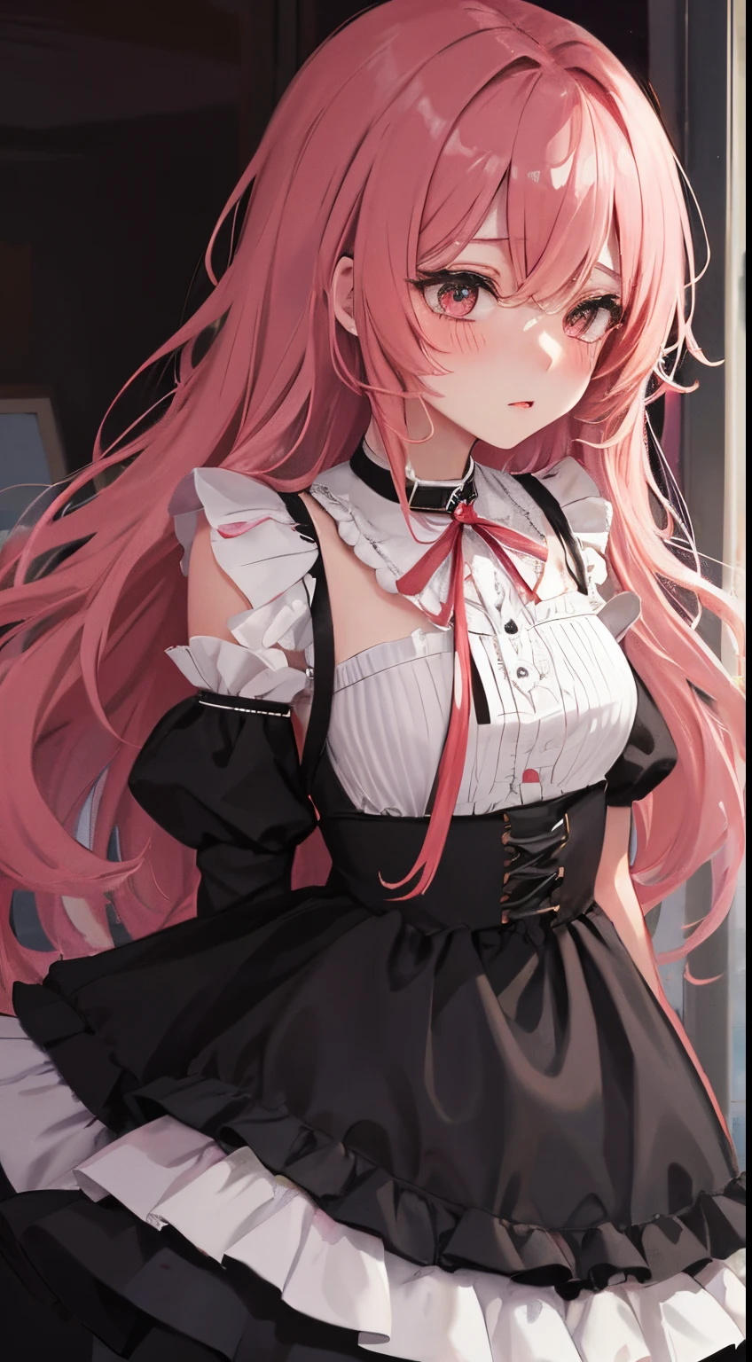 girl with2a person:1.8,(blush:1.1),Choker,Drunk、hug from behind、top-quality、masutepiece、Blushing cheeks、Mine makeup、Yandere Images、black and red lolita fashion、One person shortcuts、Colorful long hair、《Messy room》、bustup、The style is very good、two women appear、femele2a person