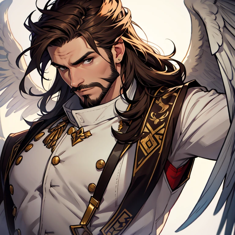 Brown hair, male, white wings, facial hair