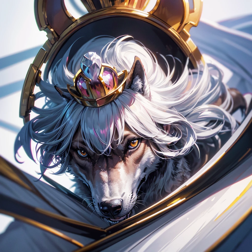 1wolf dog,solo,crownon the throne,(8k, RAW photo, photorealistic:1.25) , glossy side, best quality, ultra high resolution, depth of field, chromatic aberration, caustic, wide light, natural shadow