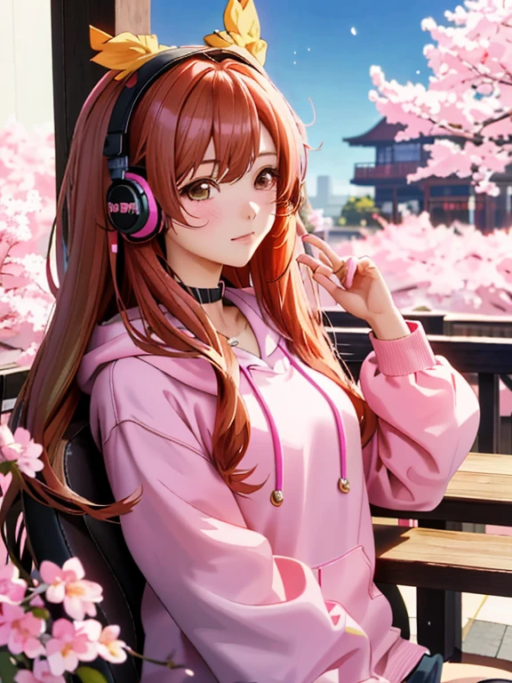 anime girl with headphones sitting on a bench in front of a cherry tree, anime style. 8k, anime style 4 k, realistic anime 3 d style, realistic anime artstyle, beautiful anime girl, anime styled 3d, anime realism style, anime girl, beautiful anime portrait, beautiful anime style, anime vibes, nightcore, digital anime art, anime styled