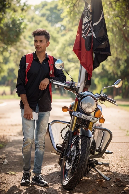 Change background with Superbike, professional portrait, same face