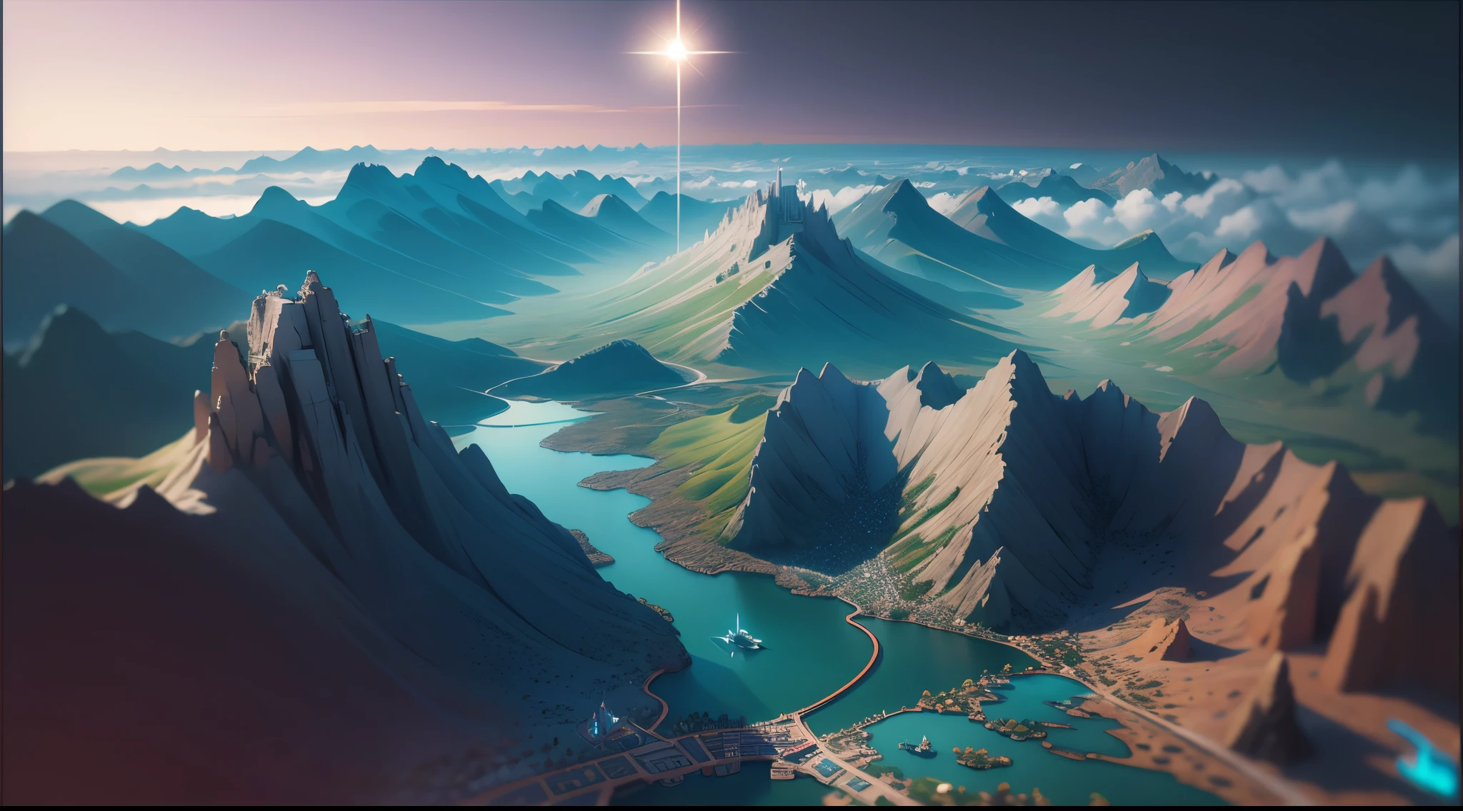 aerial perspective,(Utopian world:1.4),beyond imagination,Overclocked renderer,bokeh effect,high high quality,16K resolution,(Best quality),(tmasterpiece),ultra - detailed,Detailed details,Accurate