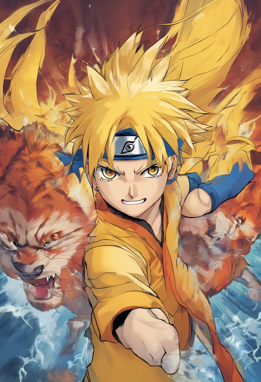 smil, Blut_Hasten, Strahlende Augen, 1Junge, Naruto Uzumaki, blondes Haar, Gelbe Kleidung, fighting, fighting, Gefechtsschaden, nur, zerrissene Kleidung, Geradlinige Optik, sehr detailliert, Anime, FESTPLATTE, Meisterwerk, Zeichnung, 8K, Professionell, symmetrisch, (Detaillierte Augen, Iris der Augen:0.5), (Blick in die Kamera:0.8), blaue Augen, gelbes Haar, Funken, rochen