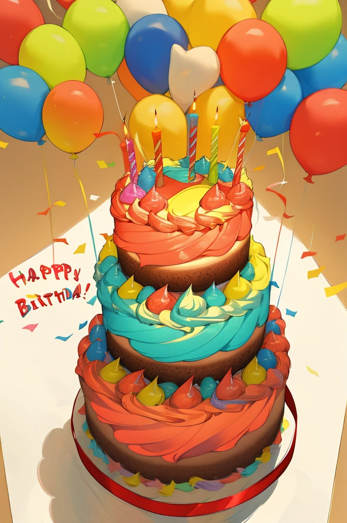 a colorful cake，Colorful birthday environment