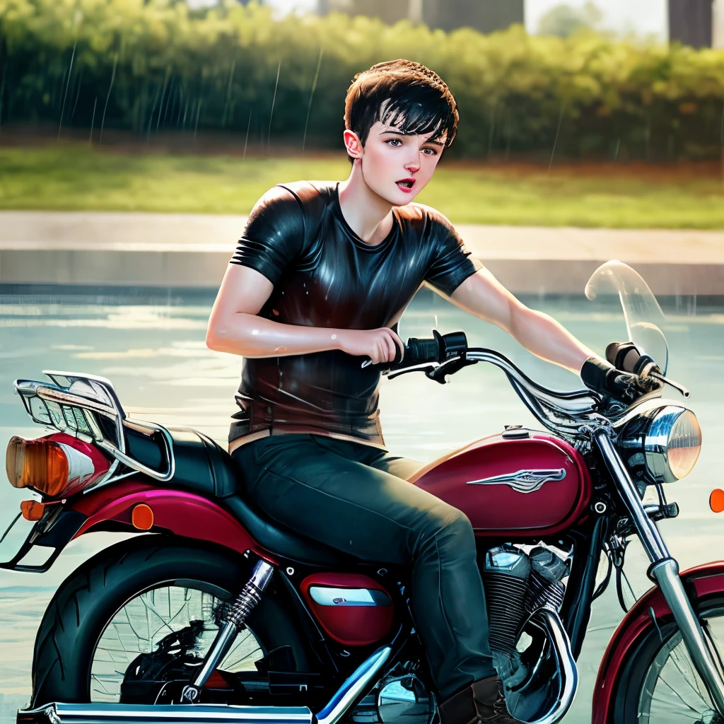 Josh hutcherson wet on a motorcycle