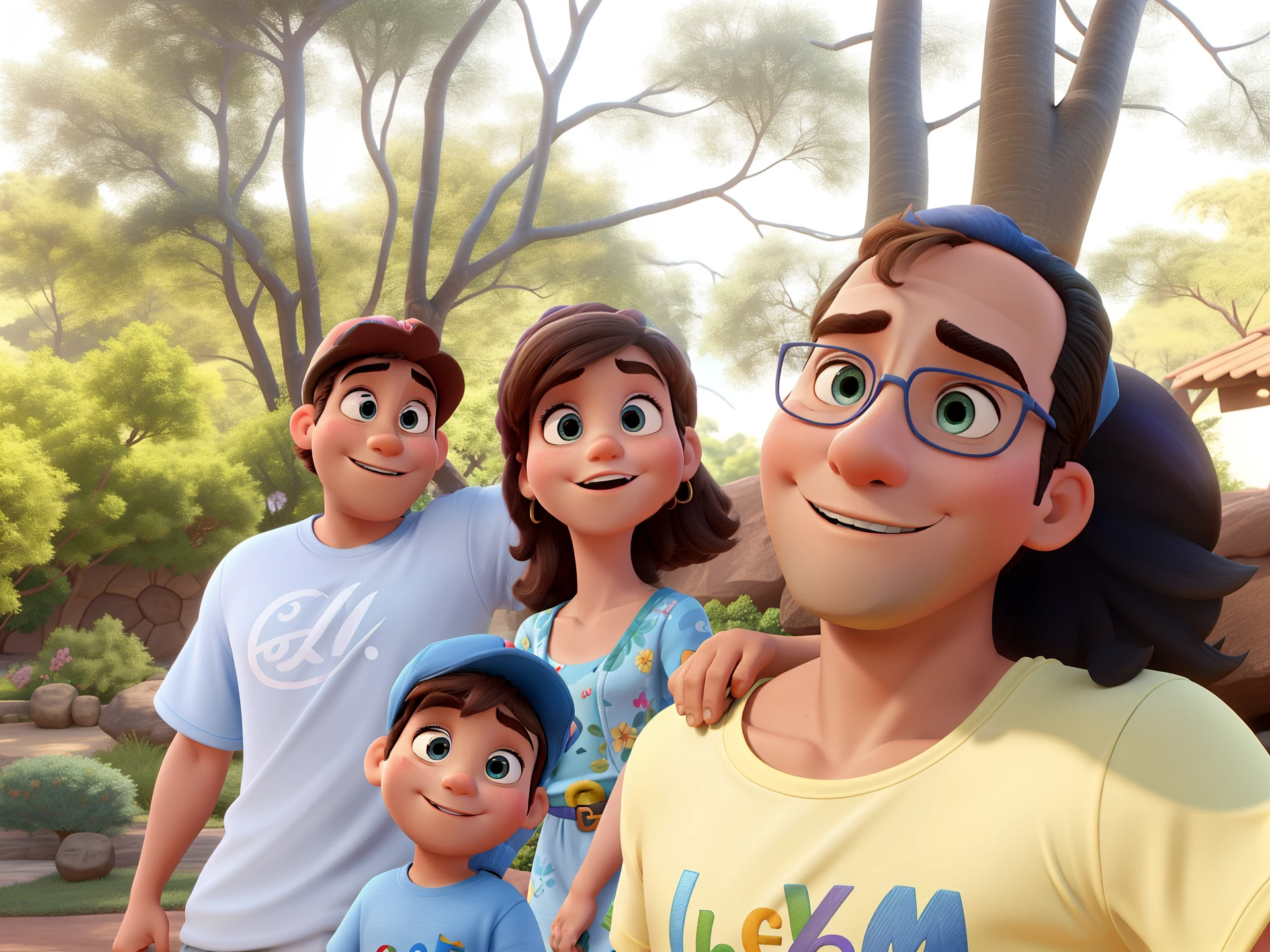 uma familia disney pixar, alta qualidade, melhor qualidade, the boy is wearing a blue cap, the others are not wearing caps
