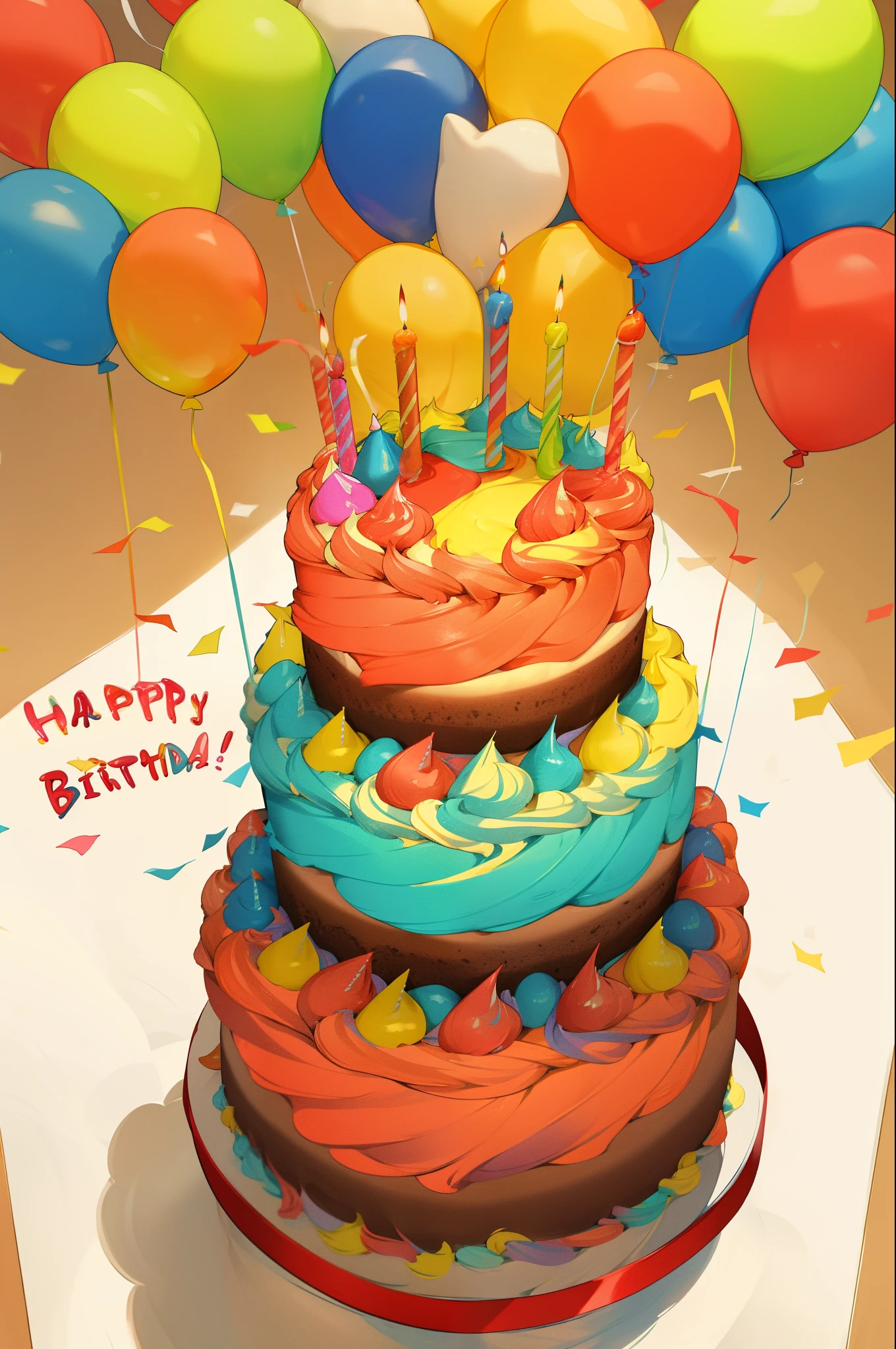 a colorful cake，Colorful birthday environment