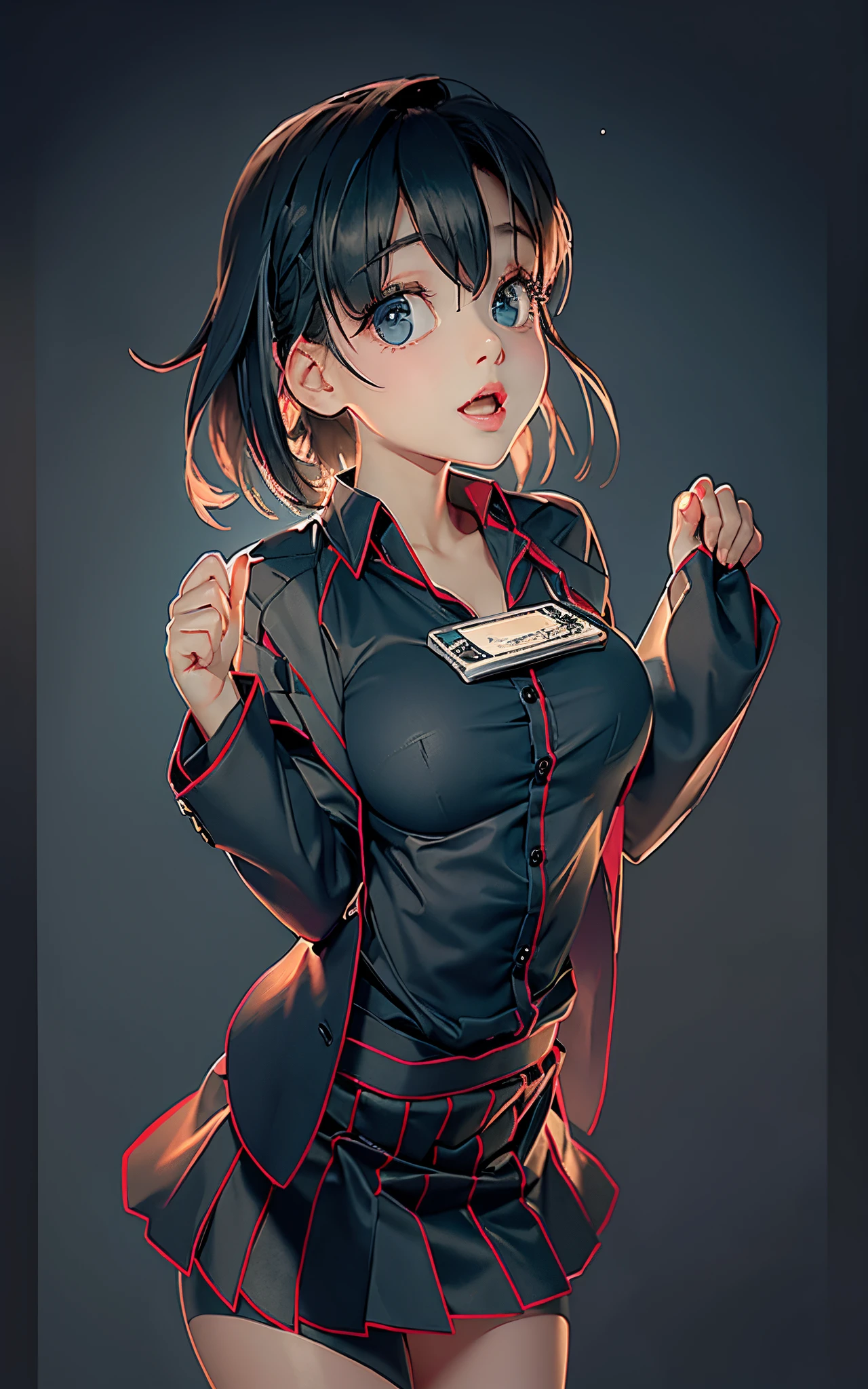 beuaty girl'Manteau, Hold the shirt you are about to open with both hands、skirt cufflinks.