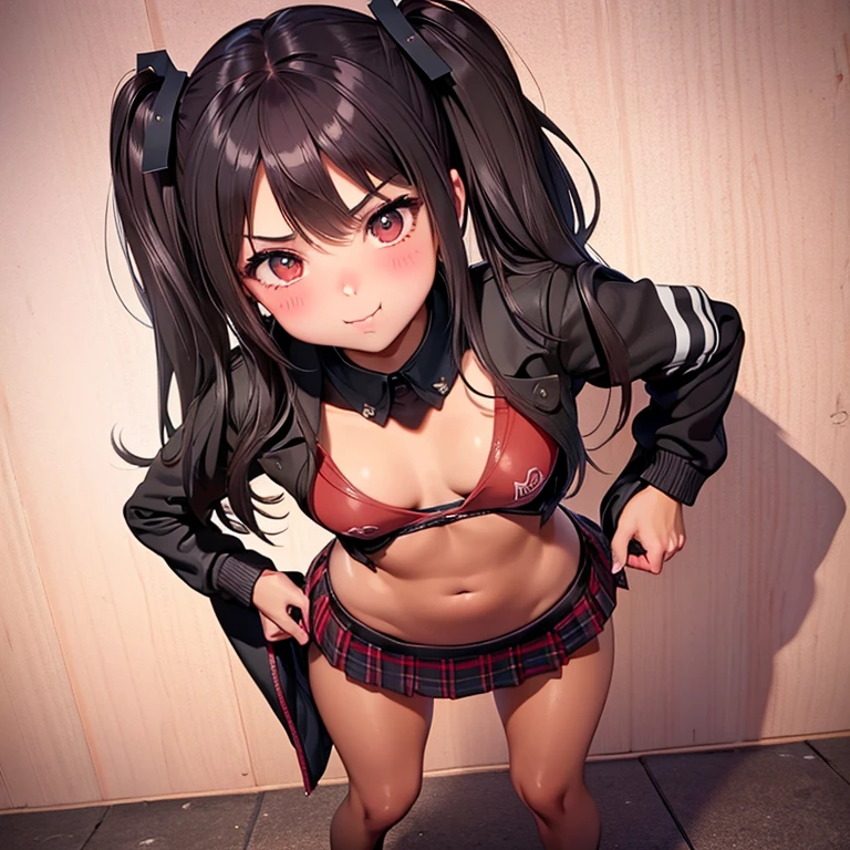 1girl, pretty, wicked smile, hot, sexy, expressive face, expressive eyes, sex, blushing, lewd, full lips. looking at the viewer, posing for a picture, standing up, small breasts, small hips, small waist, loli, young girl (best quality) (best detail)  girl, teasing expression, pouting, school girl uniform.