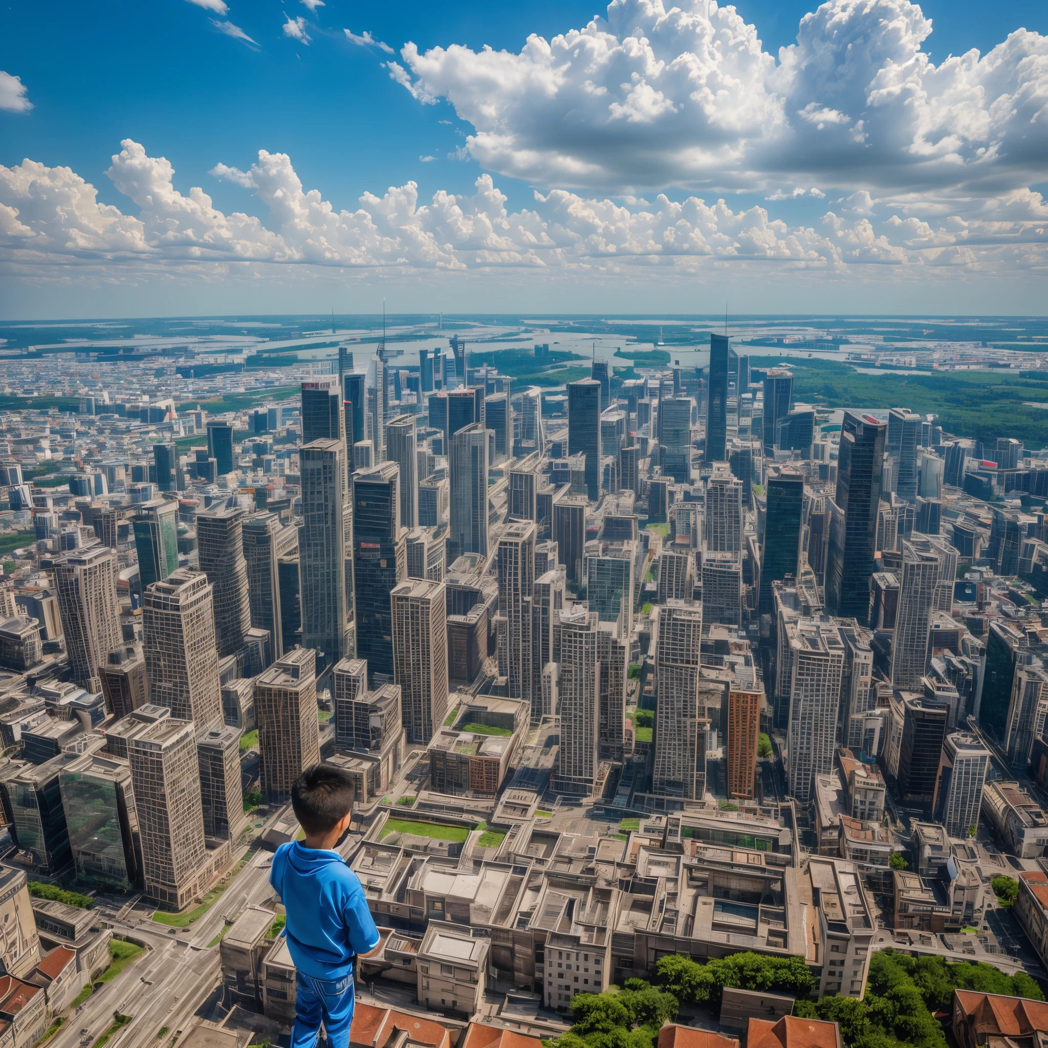 (8K, RAW photogr, Best quality at best, tmasterpiece:1.2), (actual, Photorealistic:1.37),(flying prince,1boys),fei,buliding, borgar, 城市, view over city, ​​clouds, Cloudy_Skysky,Permanent