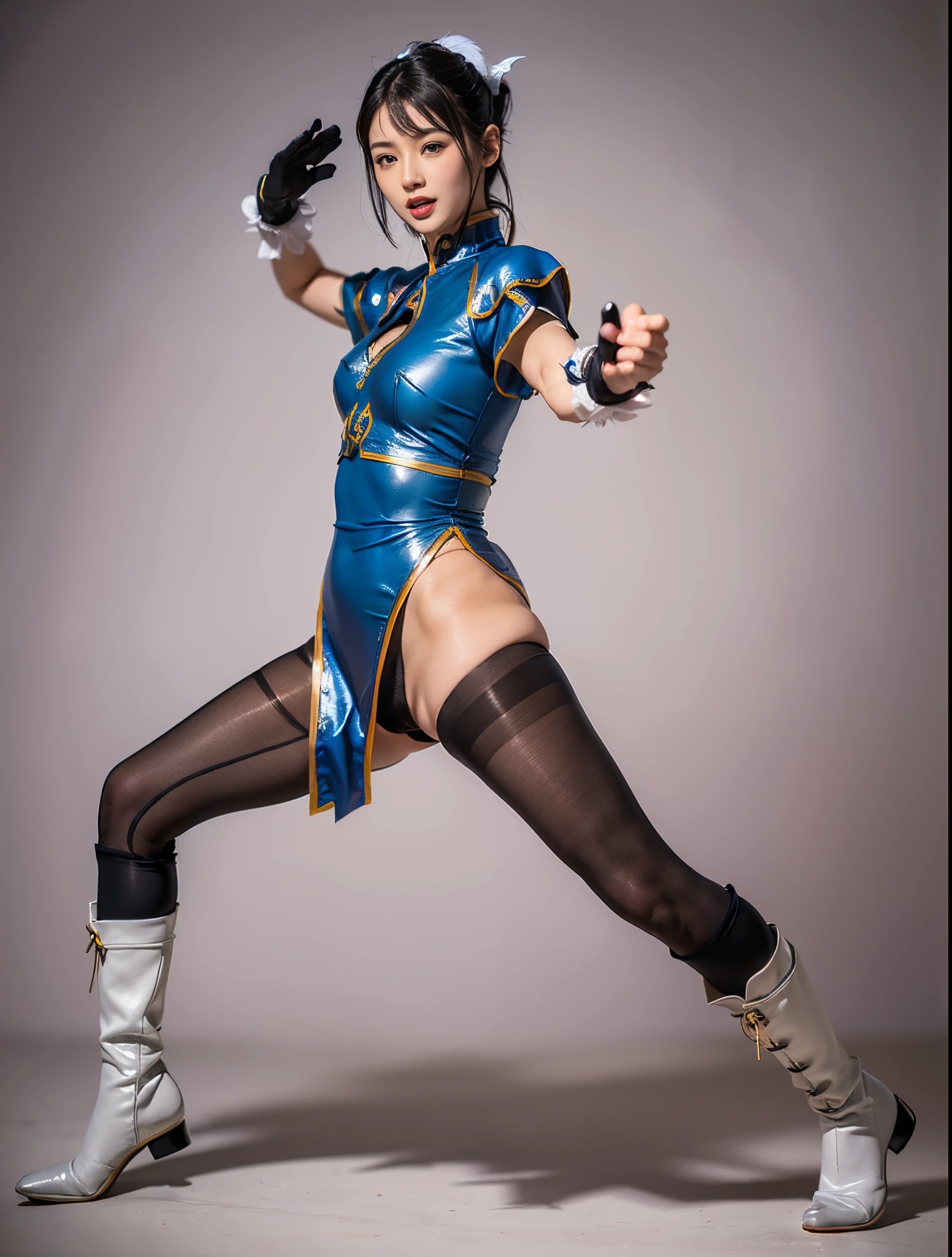 ChunLi、Street Fighter Chun-Li、Falling down、Are sleeping、s asleep、Suffering、mouth is always open sloppily、Drool is always dripping from my mouth、Asian Beautiful Girl、(((Wear black tights on your beautiful legs.)))、(((beauty legs)))、(((facial expression of smile)))、((((Make the most of the original image)))、(((Chun-Li costume)))、(((a short bob、beautiful hairl)))、(((Suffering)))、(((Feet must necessarily be worn with black tights)))、(((You need to wear red boots)))、((Top image quality、8K))、((top-quality、8K、​masterpiece:1.3))、(((Keep your background simple)))、Crisp focus:1.2、Beautiful woman with perfect body shape:1.4、Slender Abs:1.2、a wet body:1.5、Highly detailed facial and skin texture、8K、beauty legs