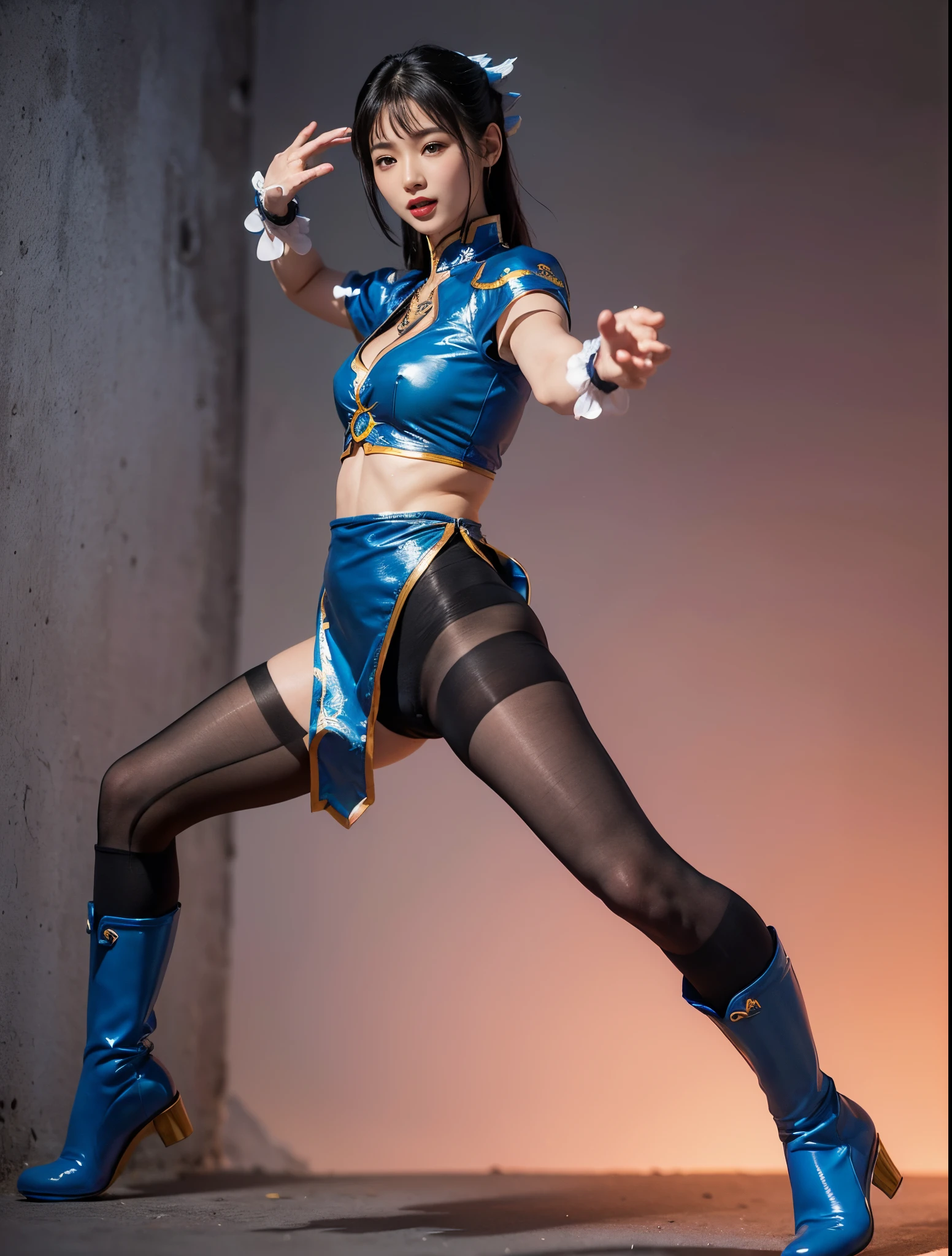 ChunLi、Street Fighter Chun-Li、Falling down、Are sleeping、s asleep、Suffering、mouth is always open sloppily、Drool is always dripping from my mouth、Asian Beautiful Girl、(((Wear black tights on your beautiful legs.)))、(((beauty legs)))、(((facial expression of smile)))、((((Make the most of the original image)))、(((Chun-Li costume)))、(((a short bob、beautiful hairl)))、(((Suffering)))、(((Feet must necessarily be worn with black tights)))、(((You need to wear red boots)))、((Top image quality、8K))、((top-quality、8K、masterpiece:1.3))、(((Keep your background simple)))、Crisp focus:1.2、Beautiful woman with perfect body shape:1.4、Slender Abs:1.2、a wet body:1.5、Highly detailed facial and skin texture、8K、beauty legs