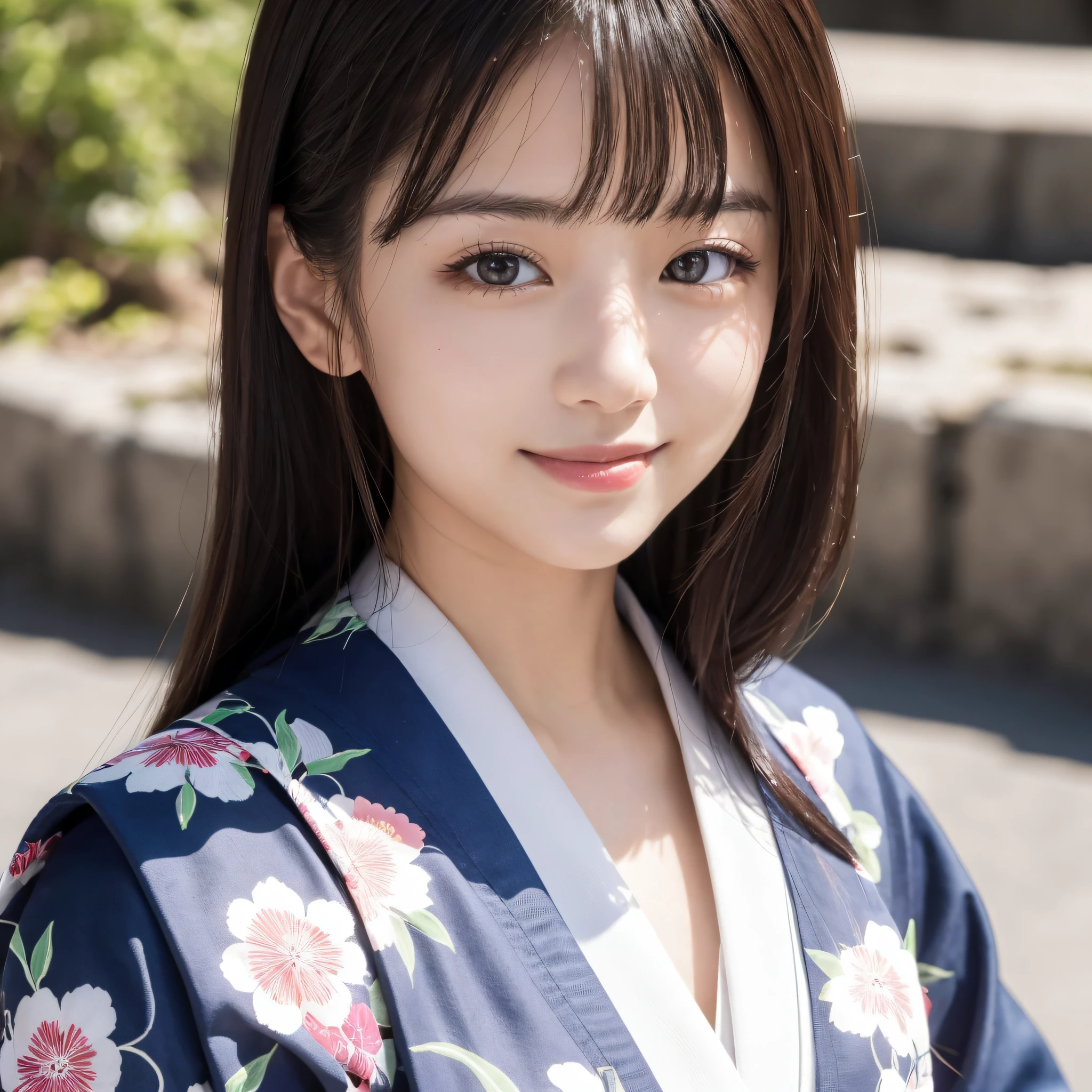 Beautiful woman in neat Japanese clothes、((best qualtiy、8k masterpieces:1.3))、foco nítido:1.2、(ultra beautiful faces:1.0)、(shinny skin:1.0)、photos realistic、A dark-haired、Video Lighting、High-definition eyes and face、Video Lighting、Japan Idol Actress、from the front side、medium breasts、Smile、Slender Abs Beauty、Whole body、In furisode