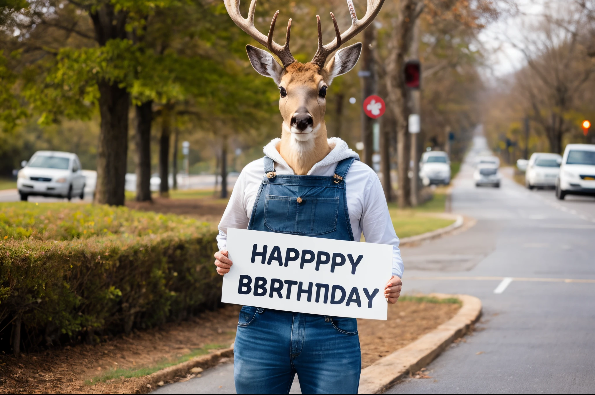 A bamby deer holding a sign that says happy birthday Fran