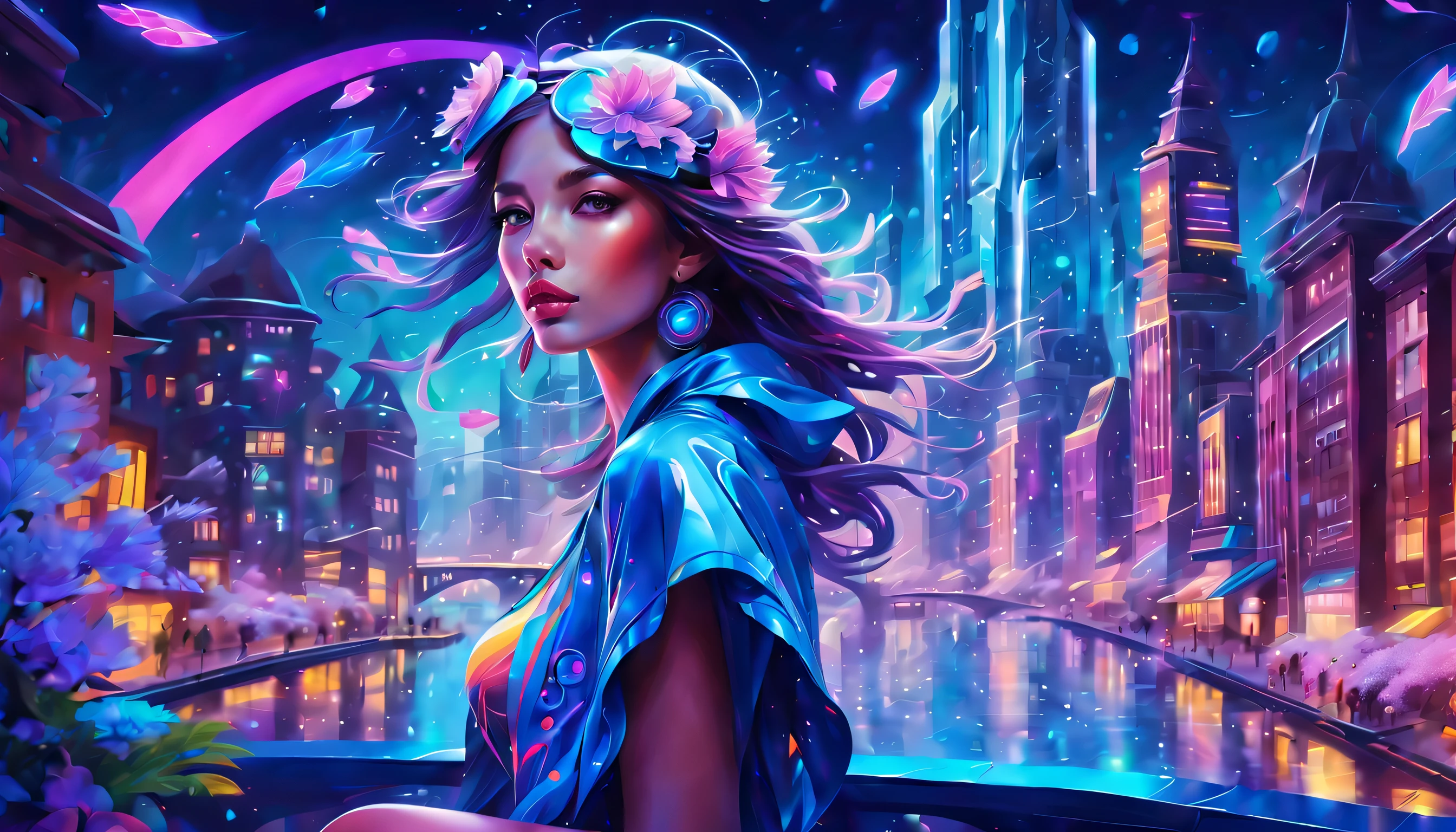 (((Amazing quality and insane majestic futuristic utopia world cityscape illustration:1.3))), dynamic compositions, Deep in the shadowy baroque galaxy, Facing the neon storm, Brave dark wizard on the background of the starry sky, lightning strikes around, Make-up using light and shadow skillfully, Acrylic painting captures the essence of the subject, Intricate details and complex colors, Ornate carvings and elaborate decorations on robes and hats glow in the dark, seductive beauty, With high quality images、All strokes and brushstrokes are guaranteed, Vibrant depiction with deep, rich colors, Mystery of the magnificent celestial cityscape of a utopian world, Masterfully crafted mast with precise brushstrokes, Dark fantasy and realistic style, Realistic depiction of a raging stormy sky, Realistic water droplets splashing on the hull, Rendered with great care to the smallest detail, Truly a top-class item, (((Cityscape detailed concept art:1.2))),with fusion,  (((Fascinating surreal holographic steampunk with dark fantasy and snowflakes:1.3))), Augmented reality overlay、Transform your digital paintings into stunning visual spectacles。, The main subject of the image is、majestic mythical very creature monster bird, In a snowy landscape, shining snow coat, (((Fantastic snowflakes give off an aura、billowing:1.2))), (((Delicate neon wire lines of holographic energy curve gracefully。:1.3))), Fascinating fiber optic light display with vibrant colors, changing at every angle、looks like it&#39;s evolving, Breathtaking creative illustrations, captured in digital artwork, Seamless integration of technology and artistry, Captivate your audience with perfectly rendered details and lifelike realism, snow blanket、A stunning winter wonderland with enchanting displays, (((Every detail meticulously and accurately:1.4))), The essence of the beauty of snowy landscapes, Every aspect of the scene is carefully crafted, Complex brush strokes and precise rendering, (((rich color black_Light Paint:1.3))),