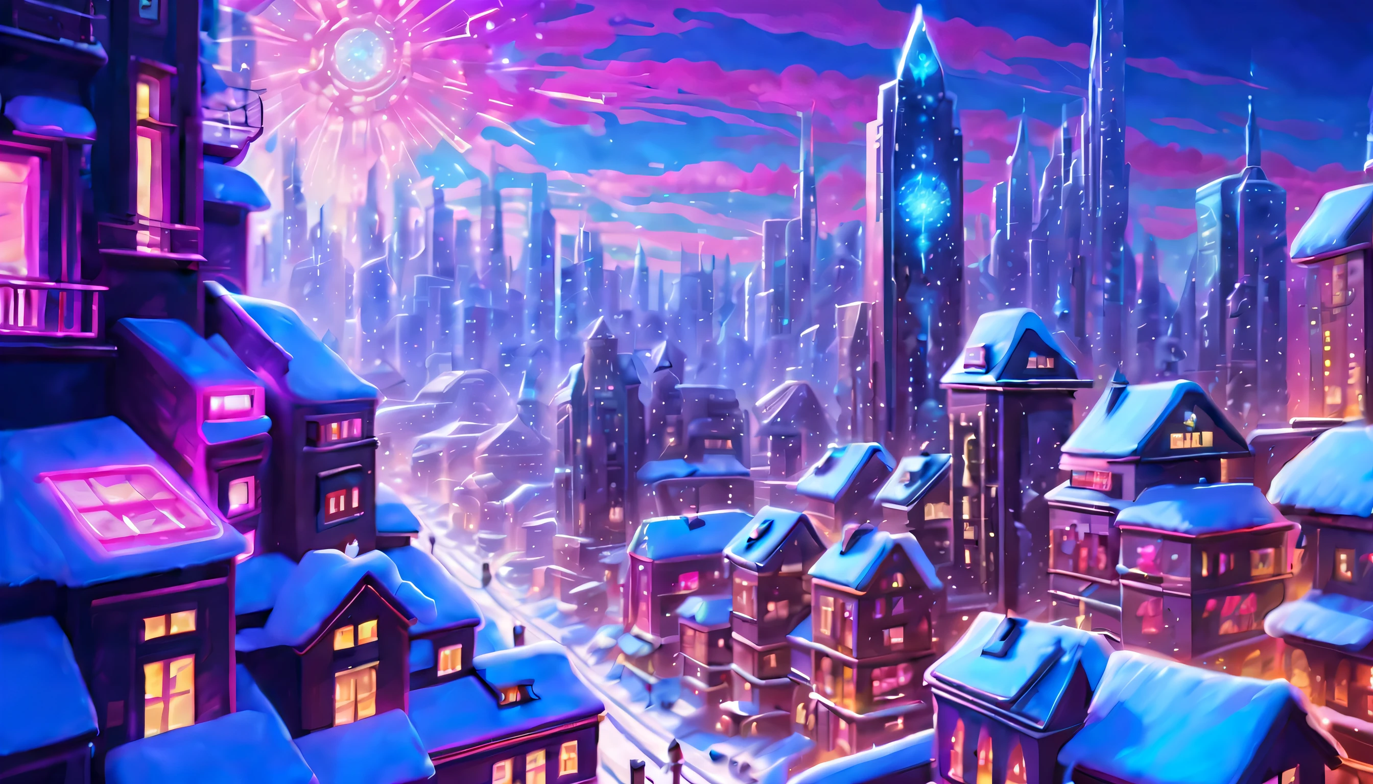 (((Amazing quality and insane majestic futuristic utopia world cityscape illustration:1.3))), dynamic compositions, Deep in the shadowy baroque galaxy, Facing the neon storm, Brave dark wizard on the background of the starry sky, lightning strikes around, Make-up using light and shadow skillfully, Acrylic painting captures the essence of the subject, Intricate details and complex colors, Ornate carvings and elaborate decorations on robes and hats glow in the dark, seductive beauty, With high quality images、All strokes and brushstrokes are guaranteed, Vibrant depiction with deep, rich colors, Mystery of the magnificent celestial cityscape of a utopian world, Masterfully crafted mast with precise brushstrokes, Dark fantasy and realistic style, Realistic depiction of a raging stormy sky, Realistic water droplets splashing on the hull, Rendered with great care to the smallest detail, Truly a top-class item, (((Cityscape detailed concept art:1.2))),with fusion,  (((Fascinating surreal holographic steampunk with dark fantasy and snowflakes:1.3))), Augmented reality overlay、Transform your digital paintings into stunning visual spectacles。, The main subject of the image is、majestic mythical very creature monster bird, In a snowy landscape, shining snow coat, (((Fantastic snowflakes give off an aura、billowing:1.2))), (((Delicate neon wire lines of holographic energy curve gracefully。:1.3))), Fascinating fiber optic light display with vibrant colors, changing at every angle、looks like it&#39;s evolving, Breathtaking creative illustrations, captured in digital artwork, Seamless integration of technology and artistry, Captivate your audience with perfectly rendered details and lifelike realism, snow blanket、A stunning winter wonderland with enchanting displays, (((Every detail meticulously and accurately:1.4))), The essence of the beauty of snowy landscapes, Every aspect of the scene is carefully crafted, Complex brush strokes and precise rendering, (((rich color black_Light Paint:1.3))),