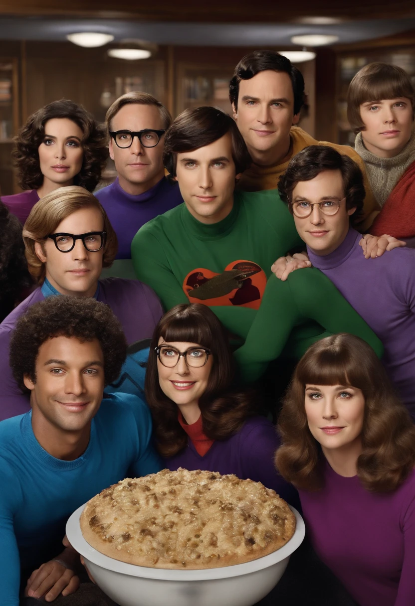 A photo of Howard at a sci-fi movie marathon, surrounded by fellow sci-fi enthusiasts.,The Big Bang Theory,Woward is a man with a large nose, brown bowl cut, and wears turtlenecks, male