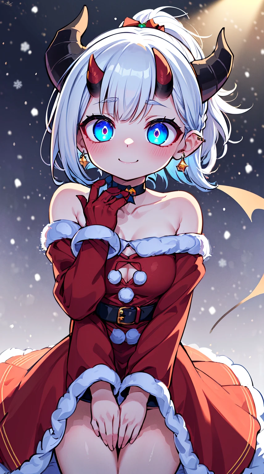 ((( (Winter background), (Snowing), (Christmas theme), (Slutty Santa outfit), ))) BLACKLIGHT, ((NSFW)), ((Medium Boobs)), realistic art, extremely delicate and beautiful, ultra-detailed, (1girl), ((Blue eyes)), floating, detailed light, illustration, dynamic angle, depth of field, ((((milf)))), girly, ((Blue and White hair, multicoloured hair, Blue highlights hair, (Ponytail), hair ornament, hair flower, flower, makeup, braid, smile)), demon eyes, fangs, pale white skin, (((best quality, tall girl, (skindentation), (blur background:0.6), (casual yet stylish, ((Demon Horns)), ), gorgeous, (short hair:1.5), soft lighting, wind, (front light:1.5), surprised, choker, smile, jewelry, earrings))), (ultra high res, best quality,), (8k, raw photo, best quality, masterpiece), technological sense, best quality, masterpiece, illustration,CG ,unity ,wallpaper, official art, Amazing, finely detail, an extremely delicate and beautiful,extremely detailed, highly detailed, sharp focus,rich background, (real person,photograph), ((high detailed skin)), ((( , (crazy eyes:1.3), (wide-eyed:1.2), (glowing eyes), (Demon) ))), (((a close up of a person with a weird face and nails, gothic maiden anime girl, gothic - cyberpunk, cyberpunk horror style, gothic art style, detailed digital anime art, gothic art, demon anime girl, gothic girl face, anime style 4 k, dark art style, anime cyberpunk art, gothic aesthetic, 18 - year - old anime goth girl, gothic horror vibes)))