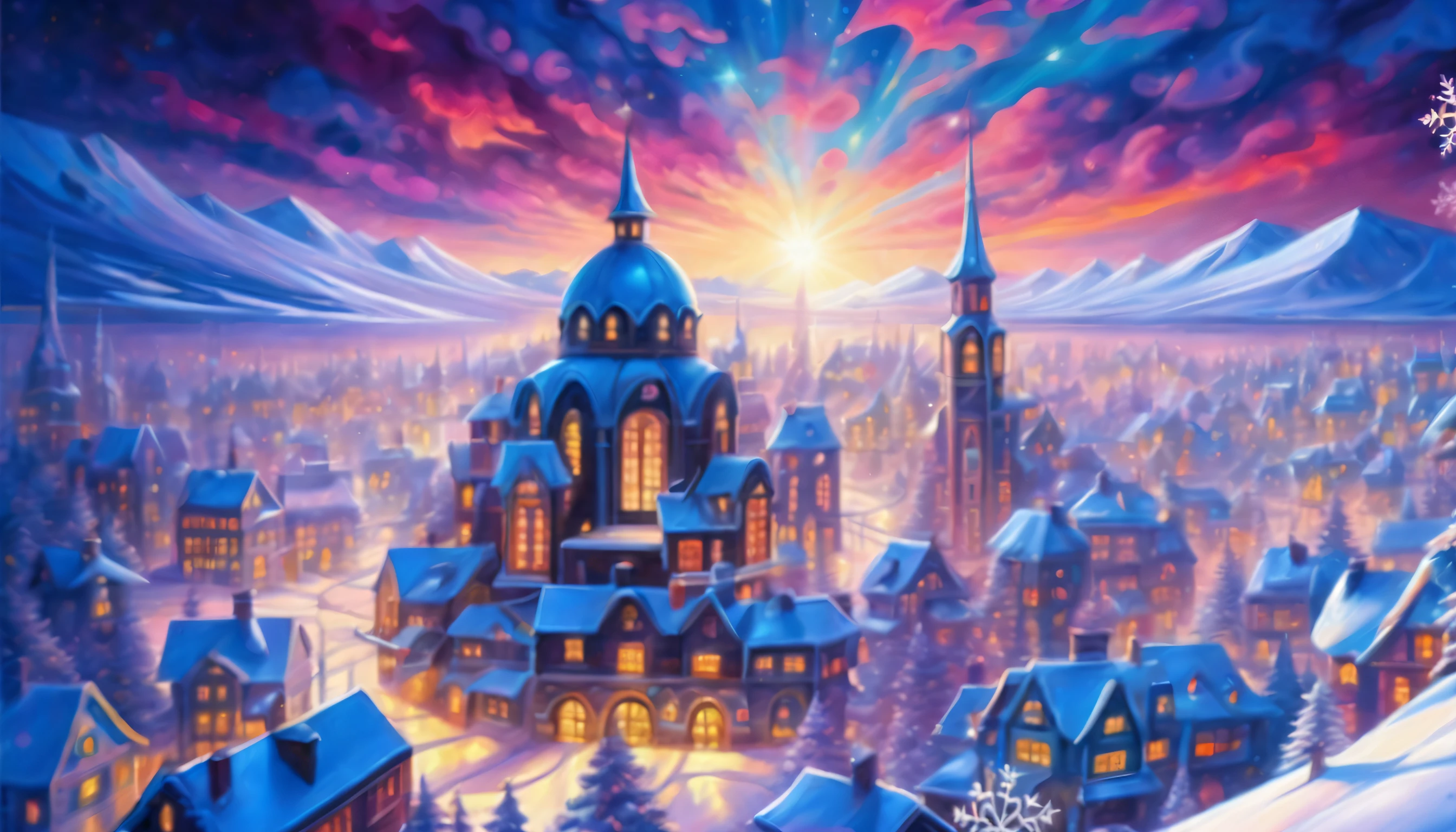 (((Amazing quality and insane majestic futuristic utopia world cityscape illustration:1.3))), dynamic compositions, Deep in the shadowy baroque galaxy, Facing the neon storm, Brave dark wizard on the background of the starry sky, lightning strikes around, Make-up using light and shadow skillfully, Acrylic painting captures the essence of the subject, Intricate details and complex colors, Ornate carvings and elaborate decorations on robes and hats glow in the dark, seductive beauty, With high quality images、All strokes and brushstrokes are guaranteed, Vibrant depiction with deep, rich colors, Mystery of the magnificent celestial cityscape of a utopian world, Masterfully crafted mast with precise brushstrokes, Dark fantasy and realistic style, Realistic depiction of a raging stormy sky, Realistic water droplets splashing on the hull, Rendered with great care to the smallest detail, Truly a top-class item, (((Cityscape detailed concept art:1.2))),with fusion,  (((Fascinating surreal holographic steampunk with dark fantasy and snowflakes:1.3))), Augmented reality overlay、Transform your digital paintings into stunning visual spectacles。, The main subject of the image is、majestic mythical very creature monster bird, In a snowy landscape, shining snow coat, (((Fantastic snowflakes give off an aura、billowing:1.2))), (((Delicate neon wire lines of holographic energy curve gracefully。:1.3))), Fascinating fiber optic light display with vibrant colors, changing at every angle、looks like it&#39;s evolving, Breathtaking creative illustrations, captured in digital artwork, Seamless integration of technology and artistry, Captivate your audience with perfectly rendered details and lifelike realism, snow blanket、A stunning winter wonderland with enchanting displays, (((Every detail meticulously and accurately:1.4))), The essence of the beauty of snowy landscapes, Every aspect of the scene is carefully crafted, Complex brush strokes and precise rendering, (((rich color black_Light Paint:1.3))),