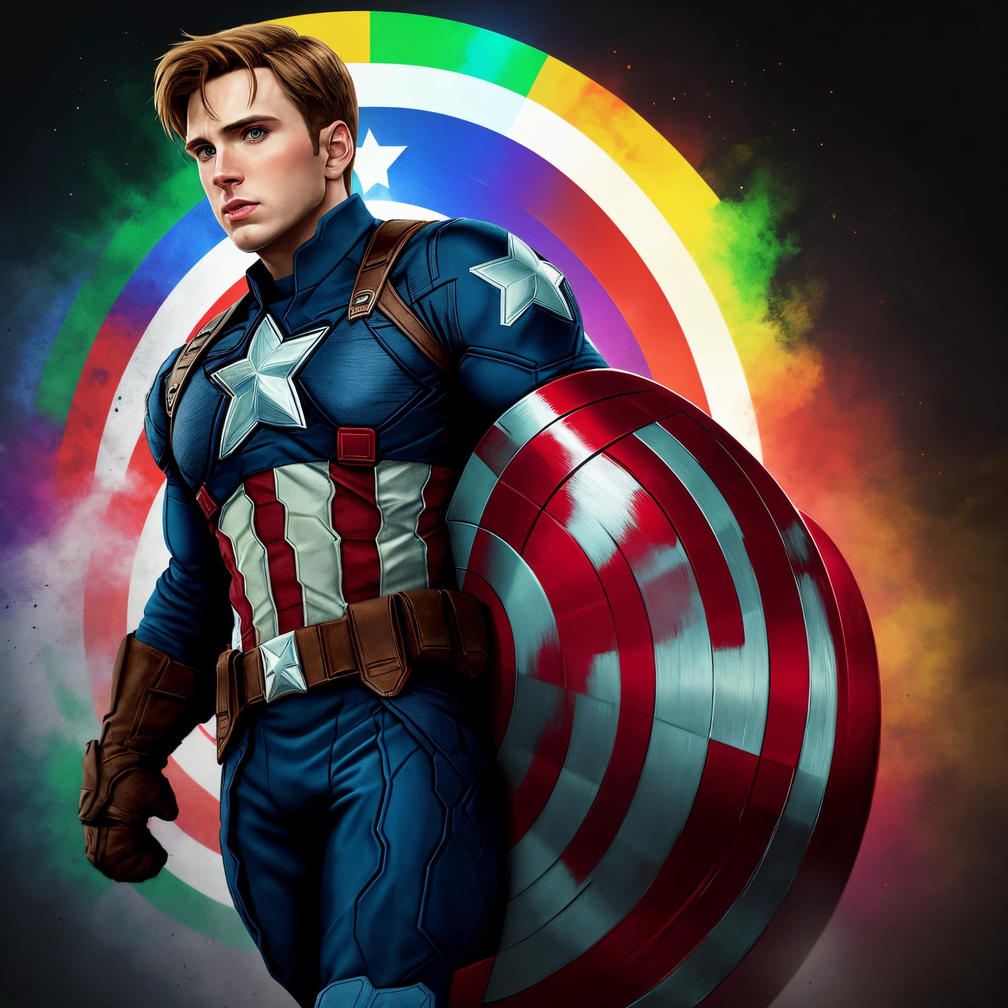 Captain America but his suit is rainbow colors