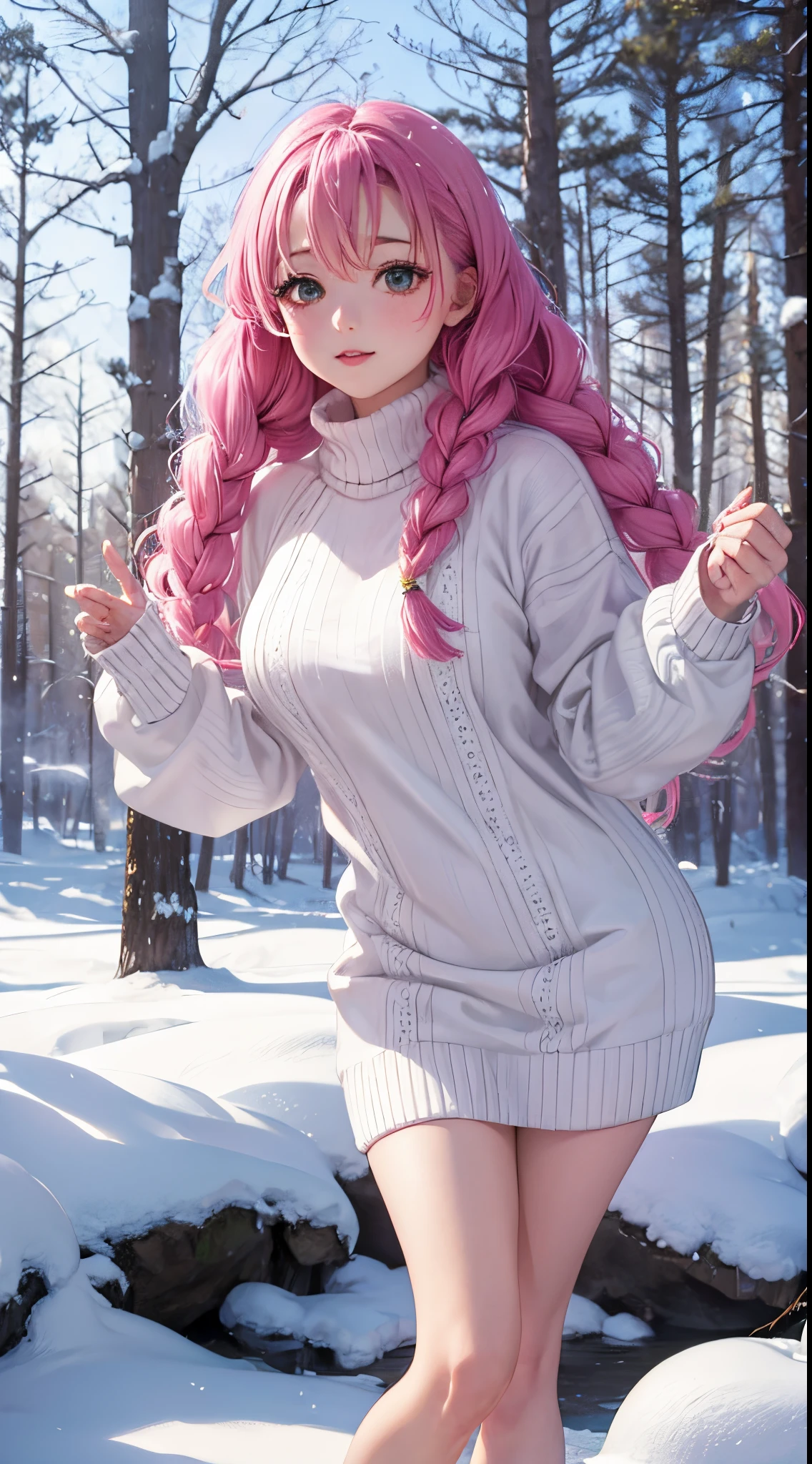 Mitsuri Kanroji,Pose sexy,Dressed in sweater,bosque nieve
