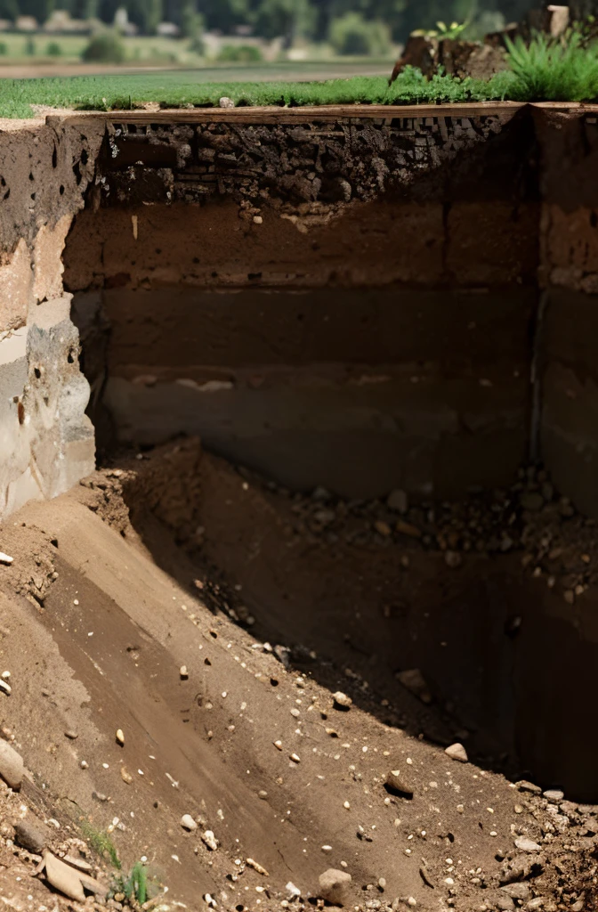 half cut view of soil layers, realistic