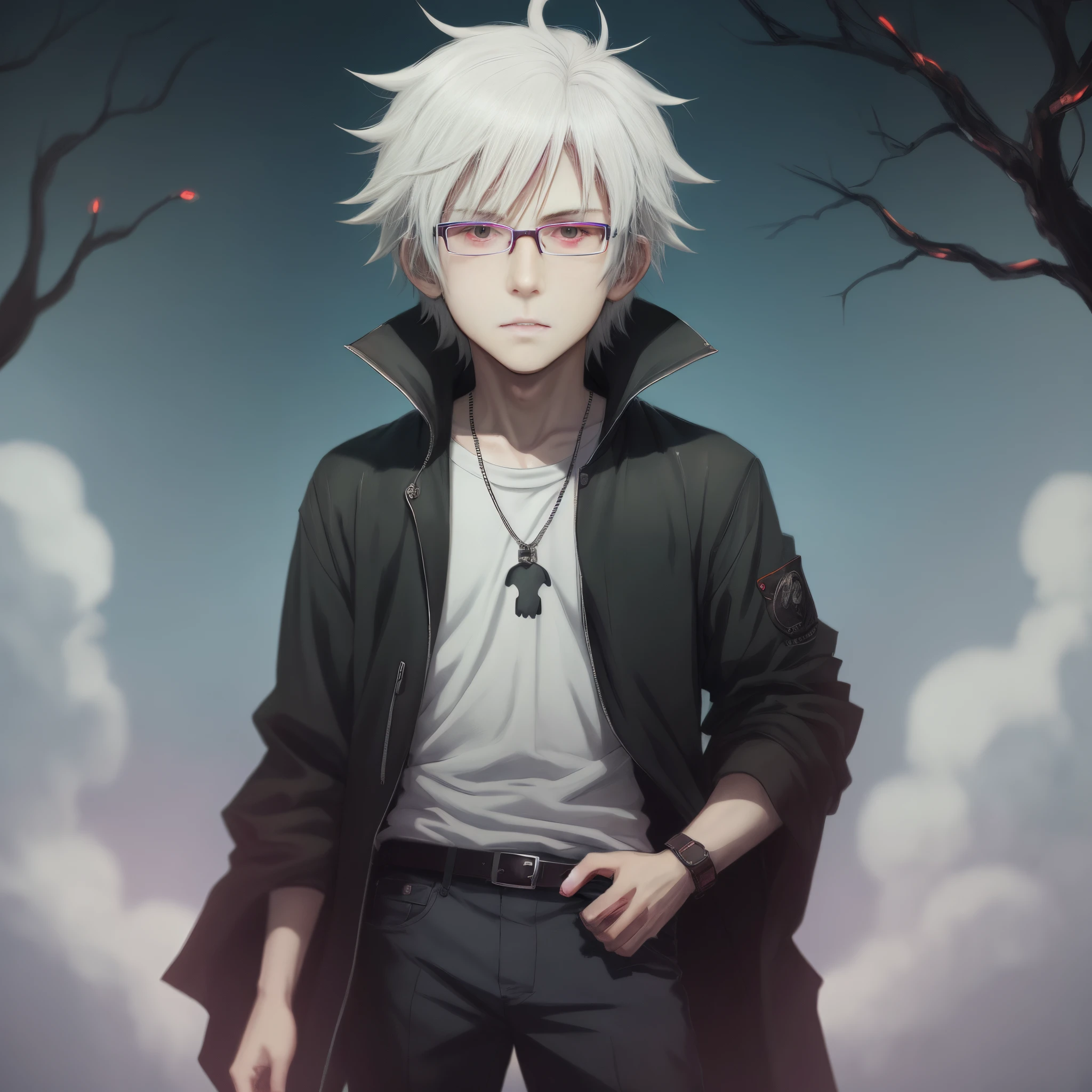 Spooky anime boy with glasses