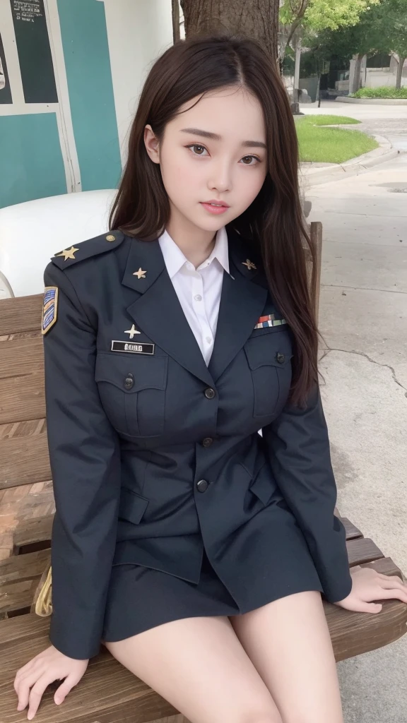 Araf women in uniform sit on park benches., In uniform, girl wearing uniform, Wear a military uniform.., Wear a military uniform.., full uniform, In military uniform, Girl Military Uniform, Military Girl, dang my linh, JK Uniform, military uniform, Wear a military uniform.., Wear the headmaster's uniform.., military uniform, RR Diner Uniform, Big breasts, Big breasts, Realistic, Beautiful