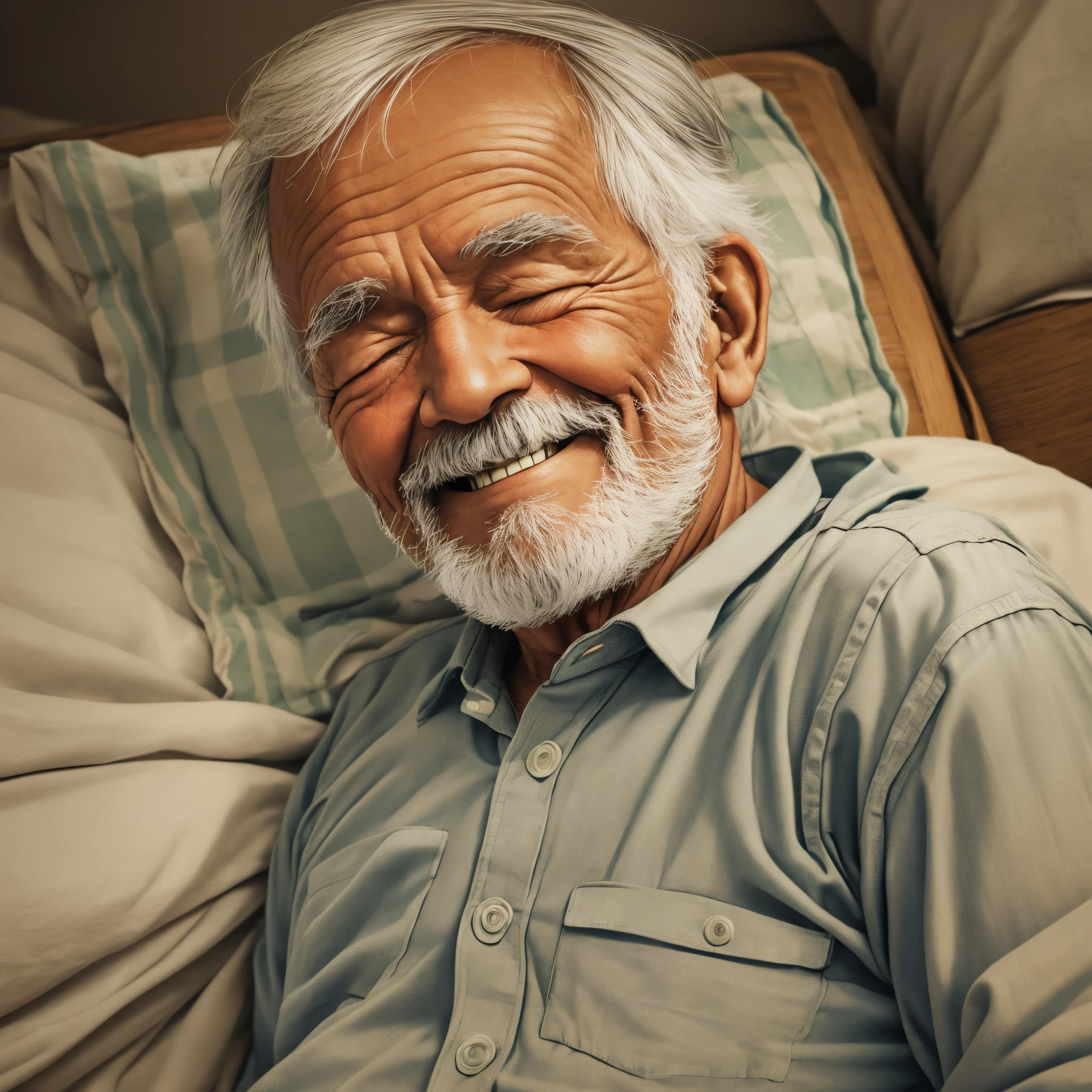 a old man is sleeping with smile --auto --s2