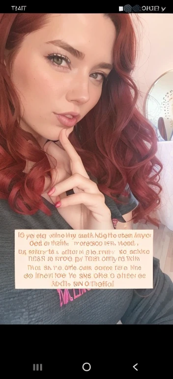 there is a woman with red hair posing for a picture, instagram story, niele toroni, inspired by Caterina Tarabotti, simonetti, with curly red hair, text and a pale young woman, 👅 👅, 🤬 🤮 💕 🎀, p cattaneo, covid, inspired by Kaja Foglio, with red hair
