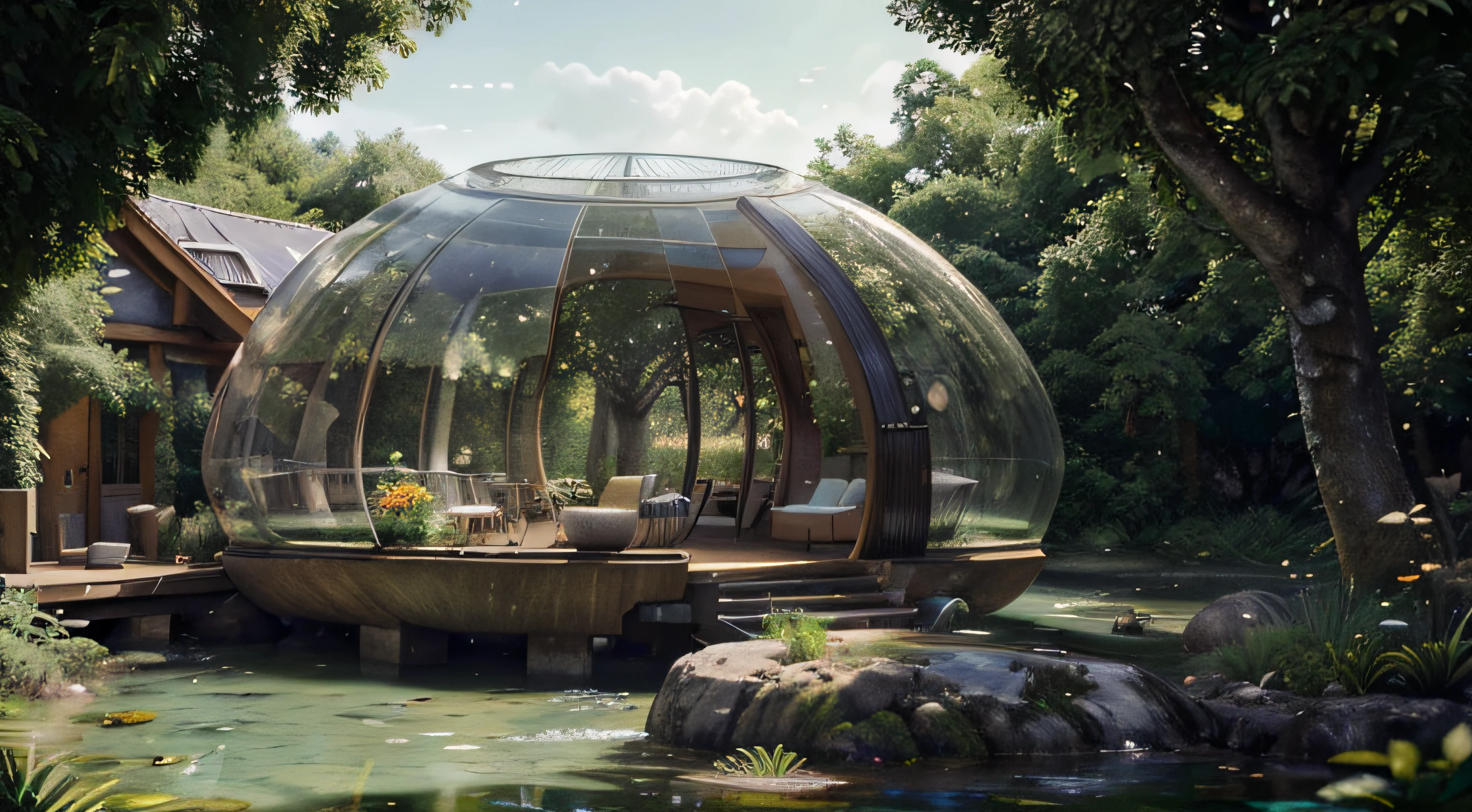 (Best quality, 4K, 8k, high resolucion, Masterpiece: 1.2, Ultra-detailed, Realstic) Monde utopique et futuriste: maison qui se fond dans le paysage, Maison du Hobbit, connexion animale, Communion avec la nature, Cadre paisible, bEaucoup de verdure et d&#39;Eau.
(utopiste:nirvana:1.1) (joyeux:1.1),serein (des fils:1.1),doux (brise:1.1),oisEaux (Chanson:1.1),(tranquility:calme:1.1),(bonheur:Soleil:1.1),interminable (Possibilities:Perspectives:1.1).