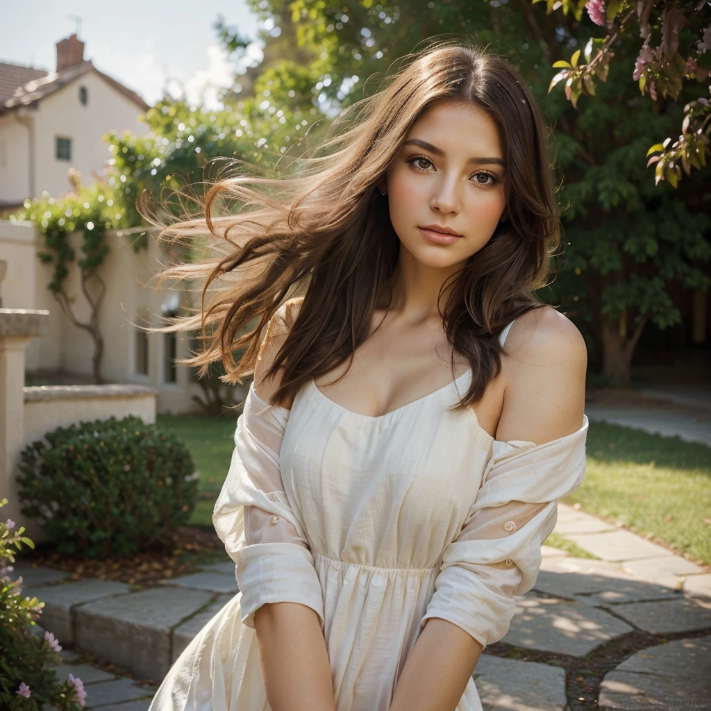 beautiful woman,detailed eyes,lips and face,emotional expression,hair flowing in the wind,vibrant colors,soft lighting,portrait painting style,high quality,realistic details,subtle background,graceful pose,impressive composition,artistic atmosphere,delicate features,ethereal beauty,serene backdrop,gentle curves,expressive gaze,traditional artistry,sublime elegance,subtle shading,elegant attire,feminine charm,captivating personality,sophisticated aura,timeless beauty,impeccable craftsmanship,striking presence,harmonious color palette,painterly strokes,luminous skin,breathtaking work of art