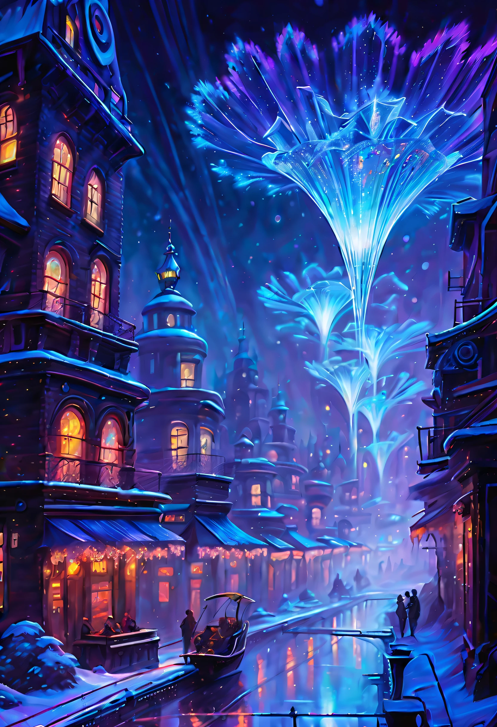 (((Amazing quality and insane majestic futuristic utopia world cityscape illustration:1.3))), dynamic compositions, Deep in the shadowy baroque galaxy, Facing the neon storm, Brave dark wizard on the background of the starry sky, lightning strikes around, Make-up using light and shadow skillfully, Acrylic painting captures the essence of the subject, Intricate details and complex colors, Ornate carvings and elaborate decorations on robes and hats glow in the dark, seductive beauty, With high quality images、All strokes and brushstrokes are guaranteed, Vibrant depiction with deep, rich colors, Mystery of the magnificent celestial cityscape of a utopian world, Masterfully crafted mast with precise brushstrokes, Dark fantasy and realistic style, Realistic depiction of a raging stormy sky, Realistic water droplets splashing on the hull, Rendered with great care to the smallest detail, Truly a top-class item, (((Cityscape detailed concept art:1.2))),with fusion,  (((Fascinating surreal holographic steampunk with dark fantasy and snowflakes:1.3))), Augmented reality overlay、Transform your digital paintings into stunning visual spectacles。, The main subject of the image is、majestic mythical very creature monster bird, In a snowy landscape, shining snow coat, (((Fantastic snowflakes give off an aura、billowing:1.2))), (((Delicate neon wire lines of holographic energy curve gracefully。:1.3))), Fascinating fiber optic light display with vibrant colors, changing at every angle、looks like it&#39;s evolving, Breathtaking creative illustrations, captured in digital artwork, Seamless integration of technology and artistry, Captivate your audience with perfectly rendered details and lifelike realism, snow blanket、A stunning winter wonderland with enchanting displays, (((Every detail meticulously and accurately:1.4))), The essence of the beauty of snowy landscapes, Every aspect of the scene is carefully crafted, Complex brush strokes and precise rendering, (((rich color black_Light Paint:1.3))),